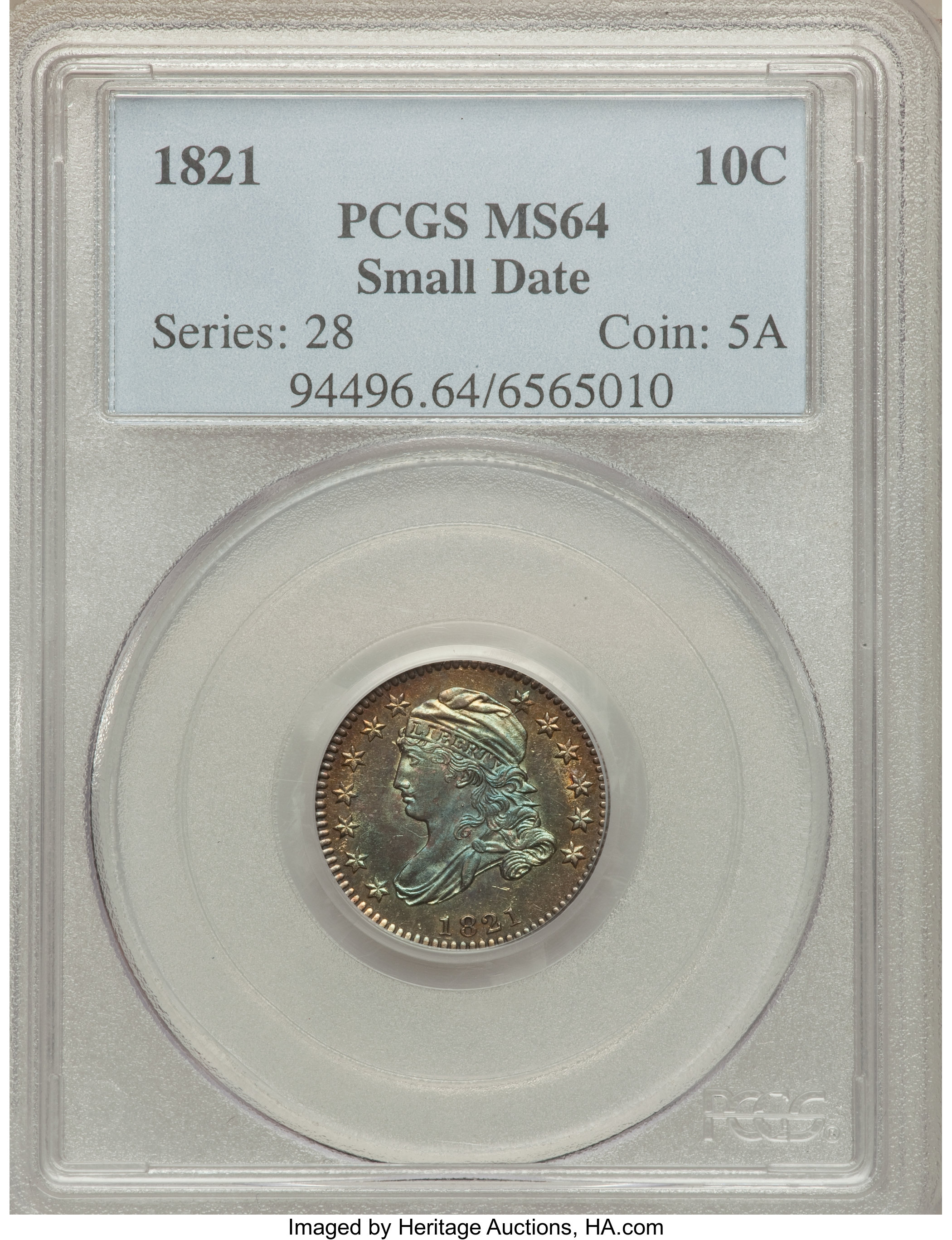 1821 10c Small Date, JR-9 MS64 CAC thumbnail 16