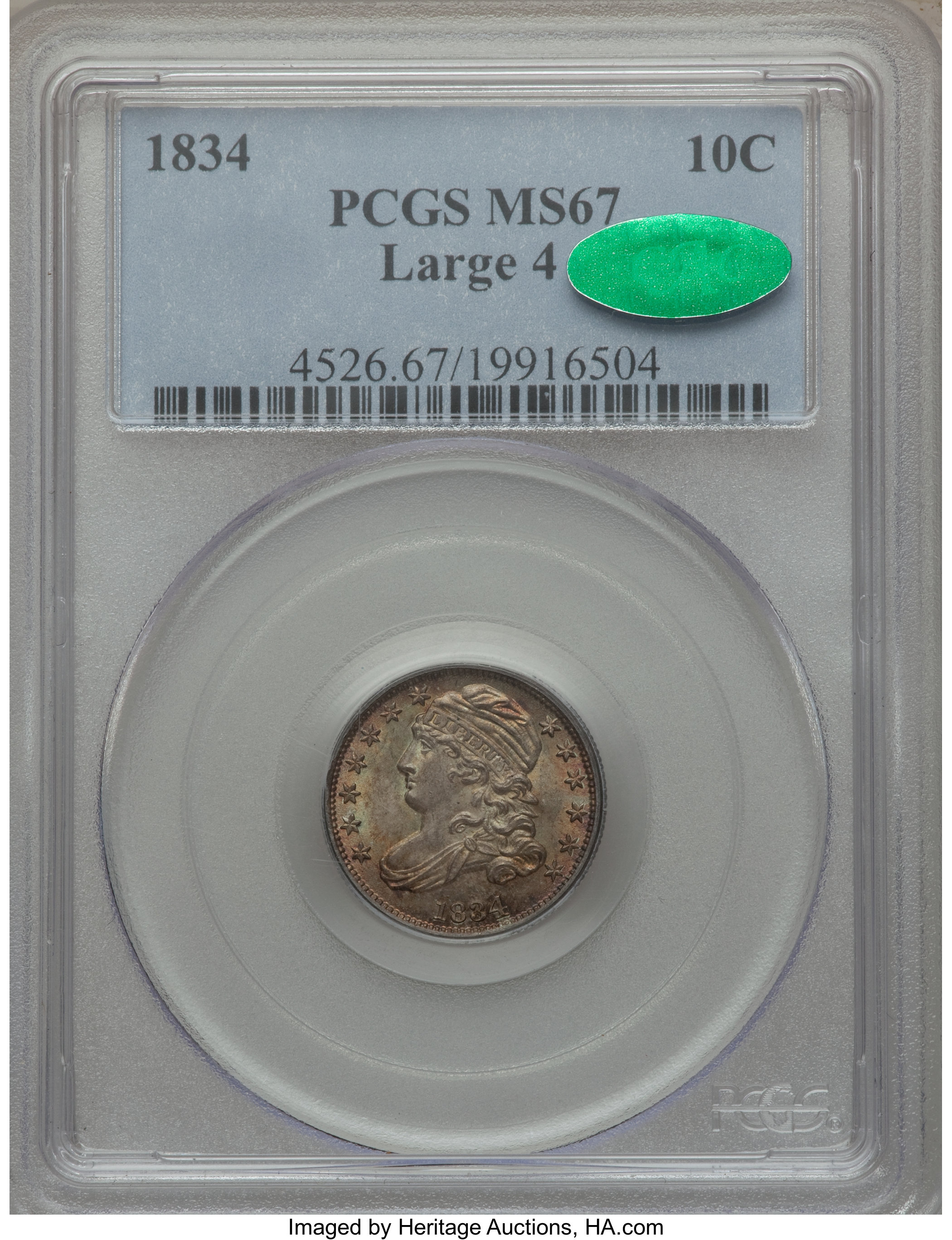 1834 10c Large 4, JR-1 MS67 thumbnail 4