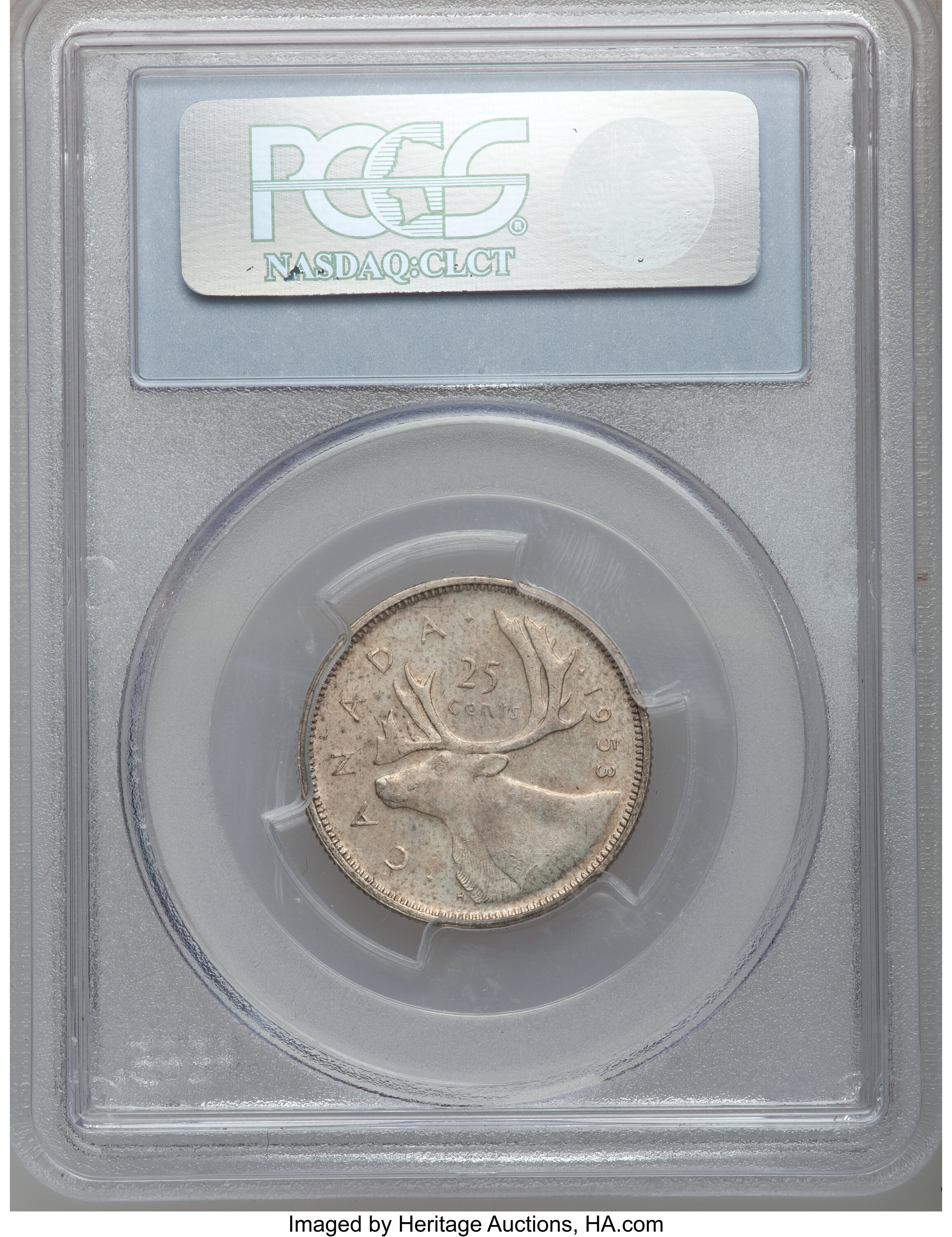 Elizabeth II S25c 80% Silver, Caribou, 1953-1967 [Type] AU50 thumbnail 8