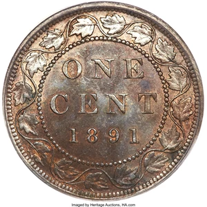 image for: Canada: Victoria Cent 1891 Small Date Large Leaves Obverse 2,...