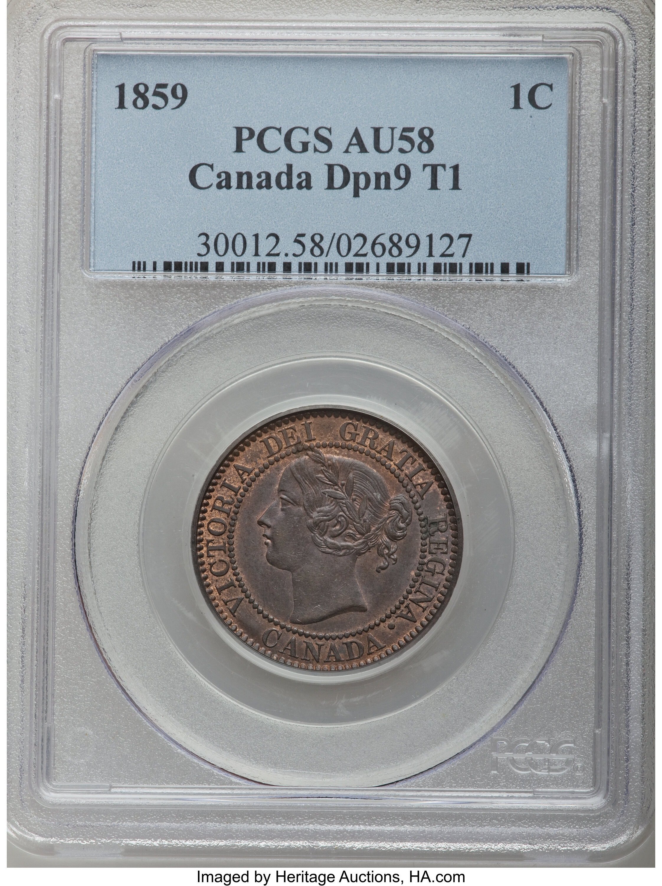1859 1c Province of Canada, Narrow 9, DP-1 MS BN AU58 BN thumbnail 2