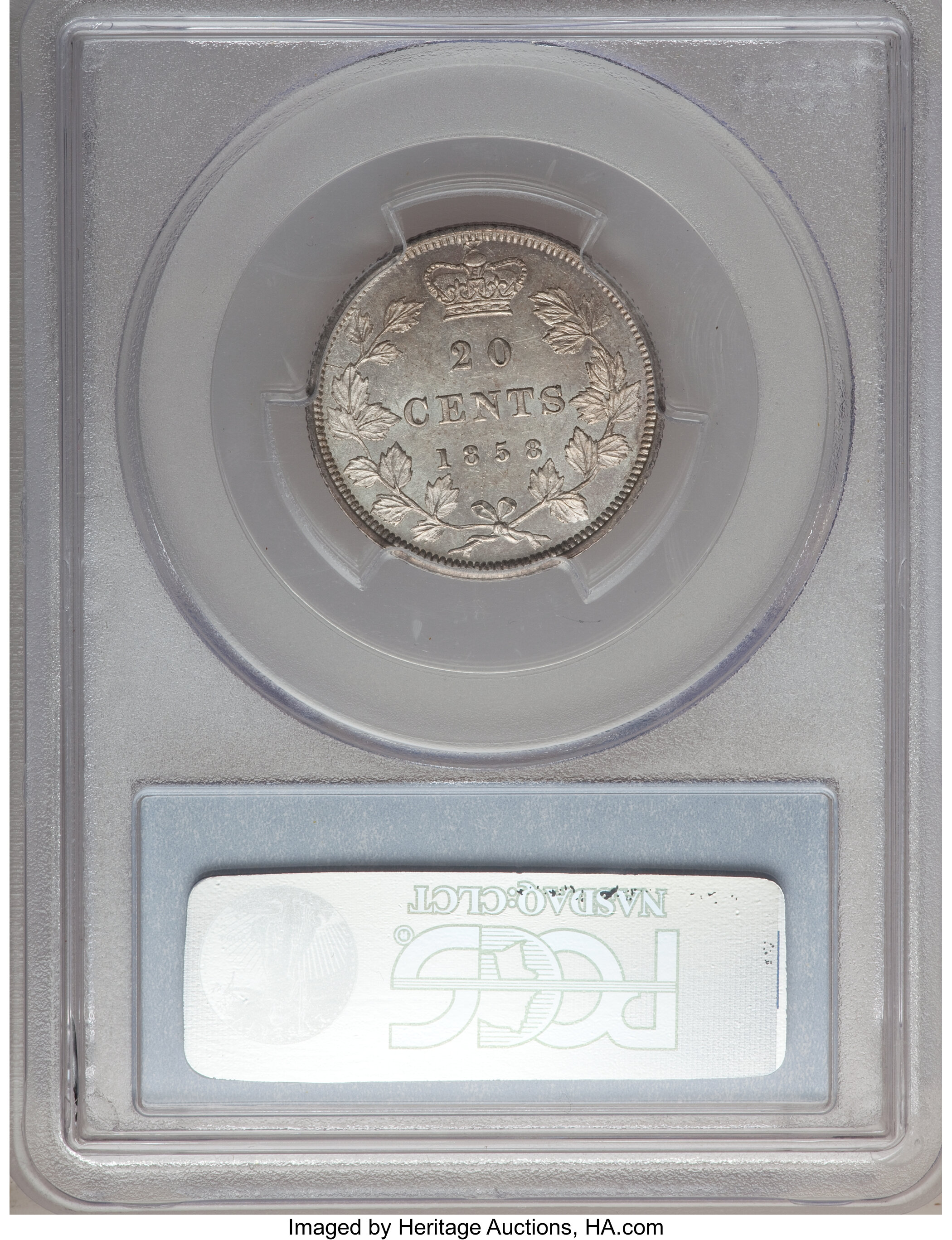 1858 20c Province of Canada, Coin Turn ↑↓ AU58 thumbnail 6