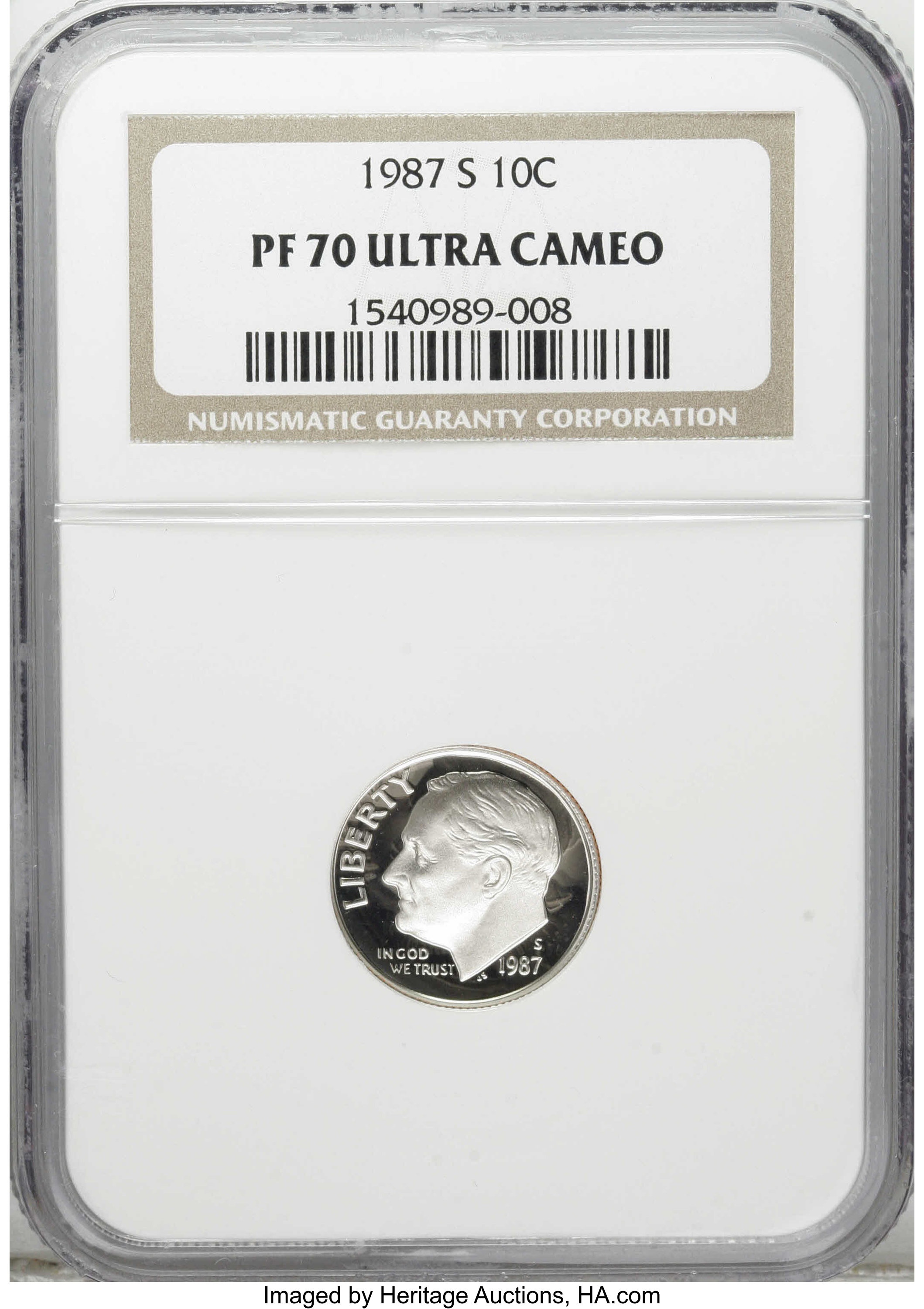 1987-S 10C PR70 Deep Cameo NGC. NGC Census: (55/0). PCGS Population (44/0). Numismedia Wsl. Price: $100. (#95269)...