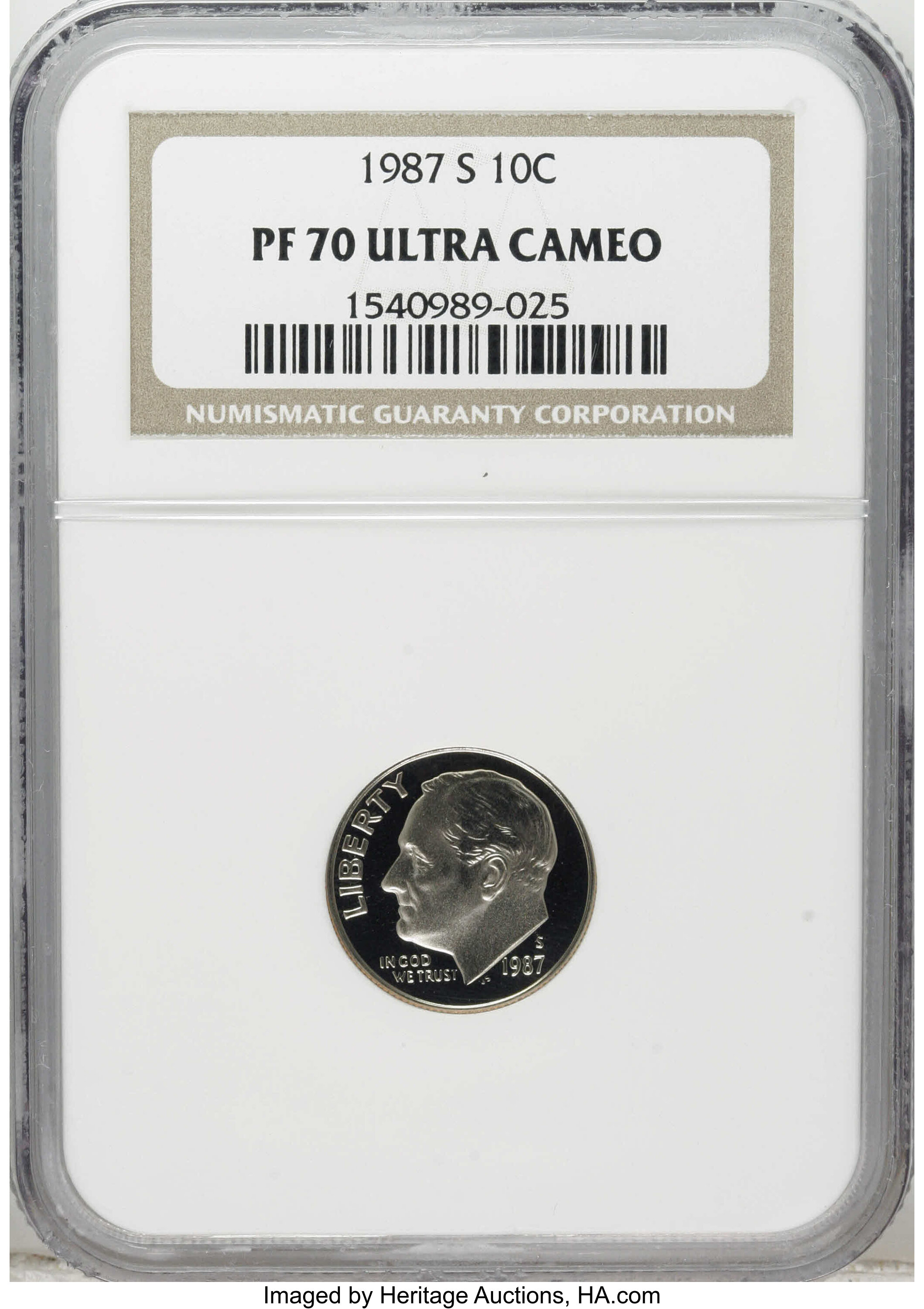 1987-S 10C PR70 Deep Cameo NGC. NGC Census: (55/0). PCGS Population (44/0). Numismedia Wsl. Price: $100. (#95269)...