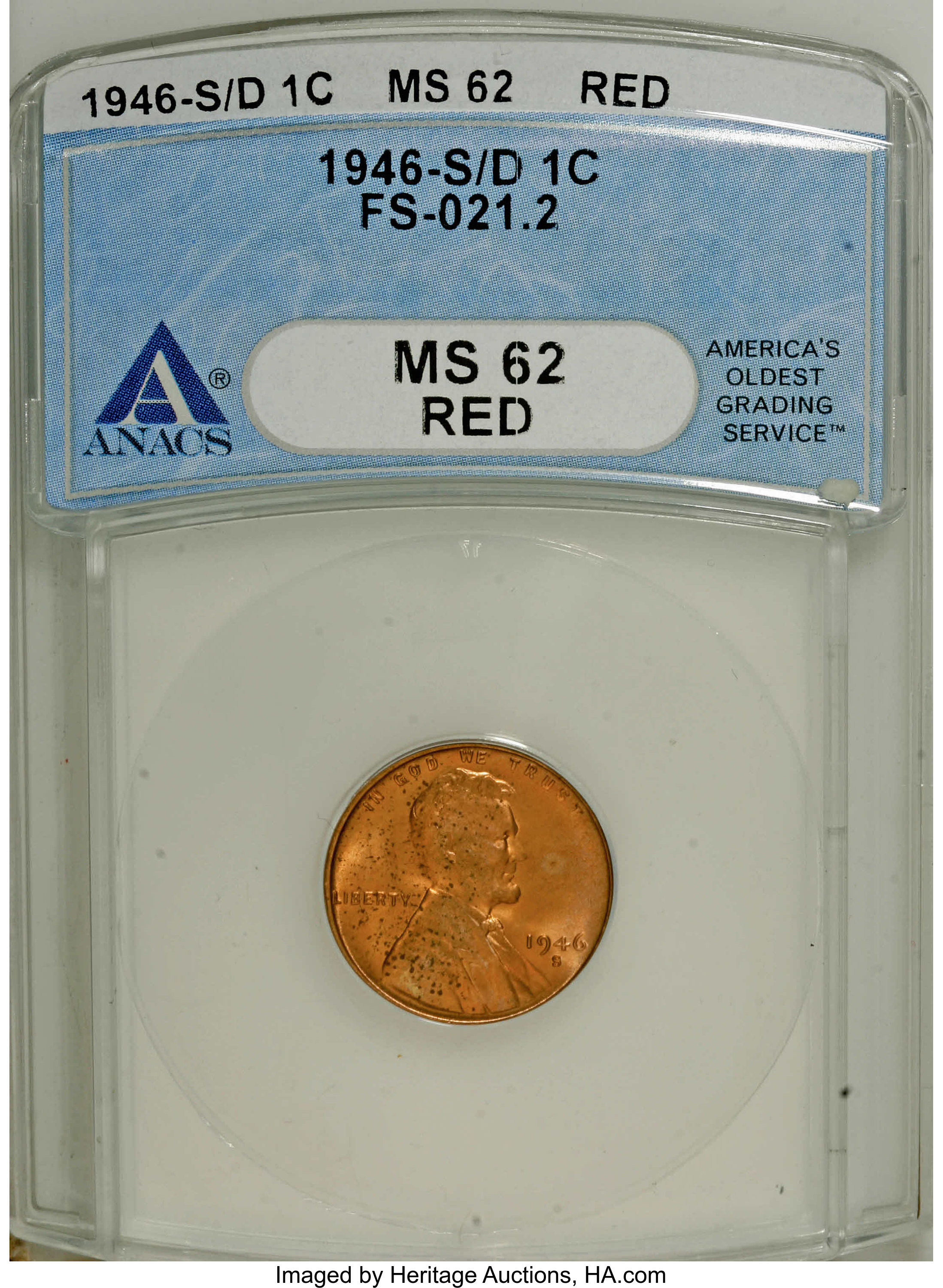 1946-S 1C MS62 Red ANACS. FS-021.2. NGC Census: (1/1865). PCGS Population (1/1366). Mintage: 198,100,000. (#2749)...
