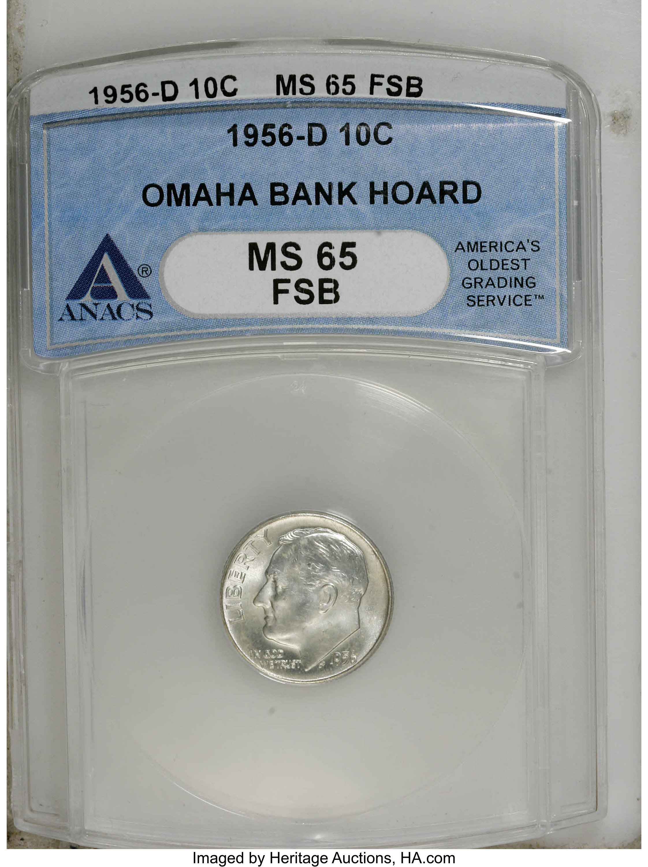 1956-D 10C MS65 Full Bands ANACS. NGC Census: (0/0). PCGS Population (14/406). Mintage: 108,000,000. (#85113)...
