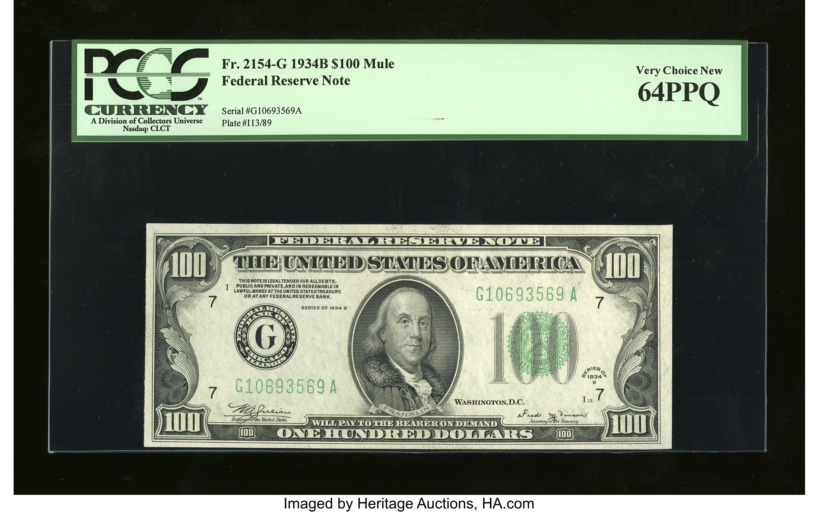 Fr. 2154-G $100 1934B Federal Reserve Note. PCGS Very Choice New 64PPQ. All 1934B $100s are Mules due to their micro size b...