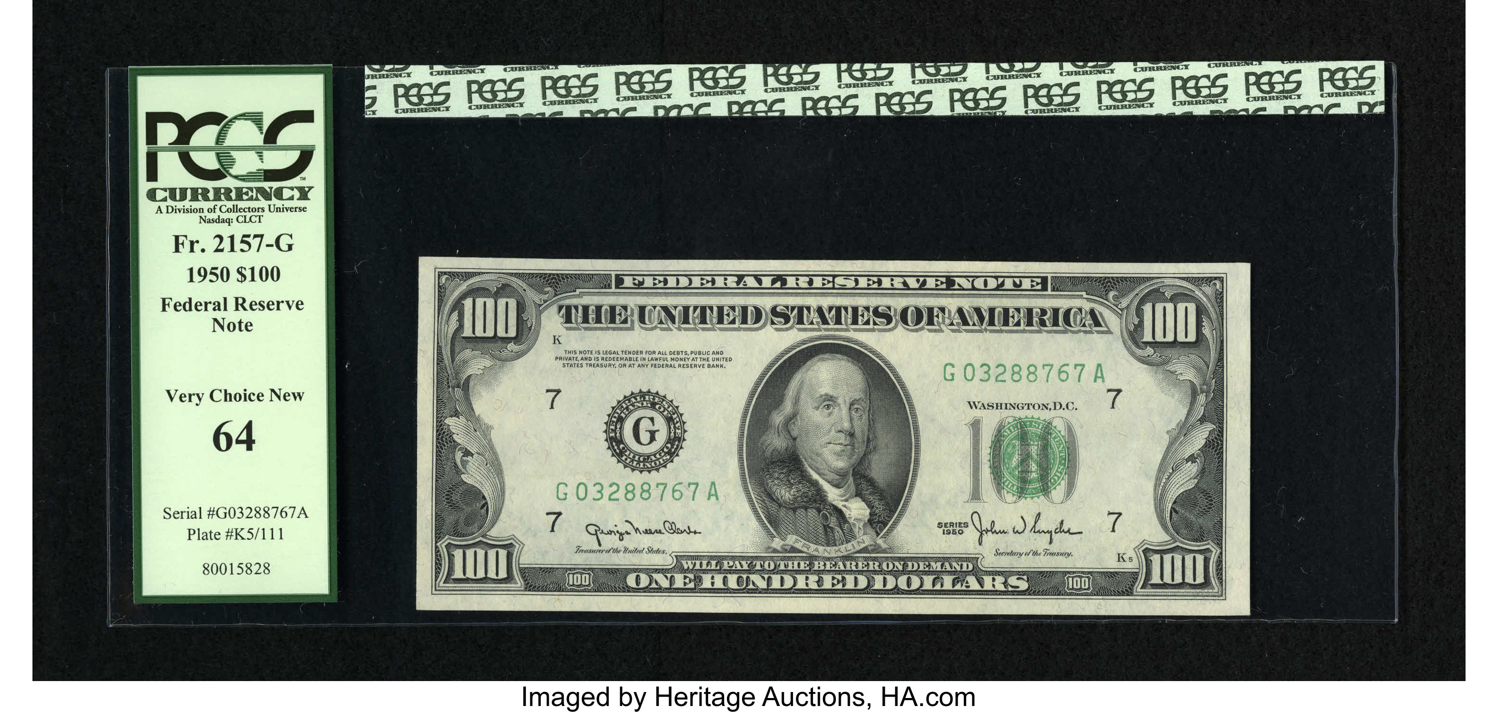 Fr. 2157-G $100 1950 Mule Federal Reserve Note. PCGS Very Choice New 64. An exceptional example of this higher denomination...