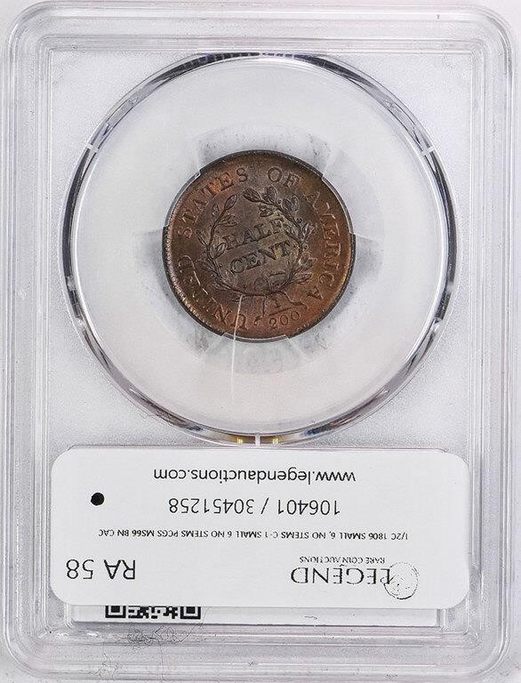 1806 1/2c Small 6, No Stems MS BN MS66 BN thumbnail 4