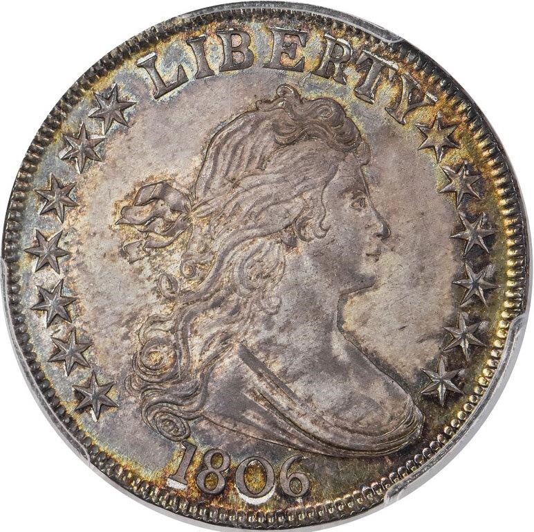 50C 1806 POINTED 6, STEM PCGS MS65 CAC
