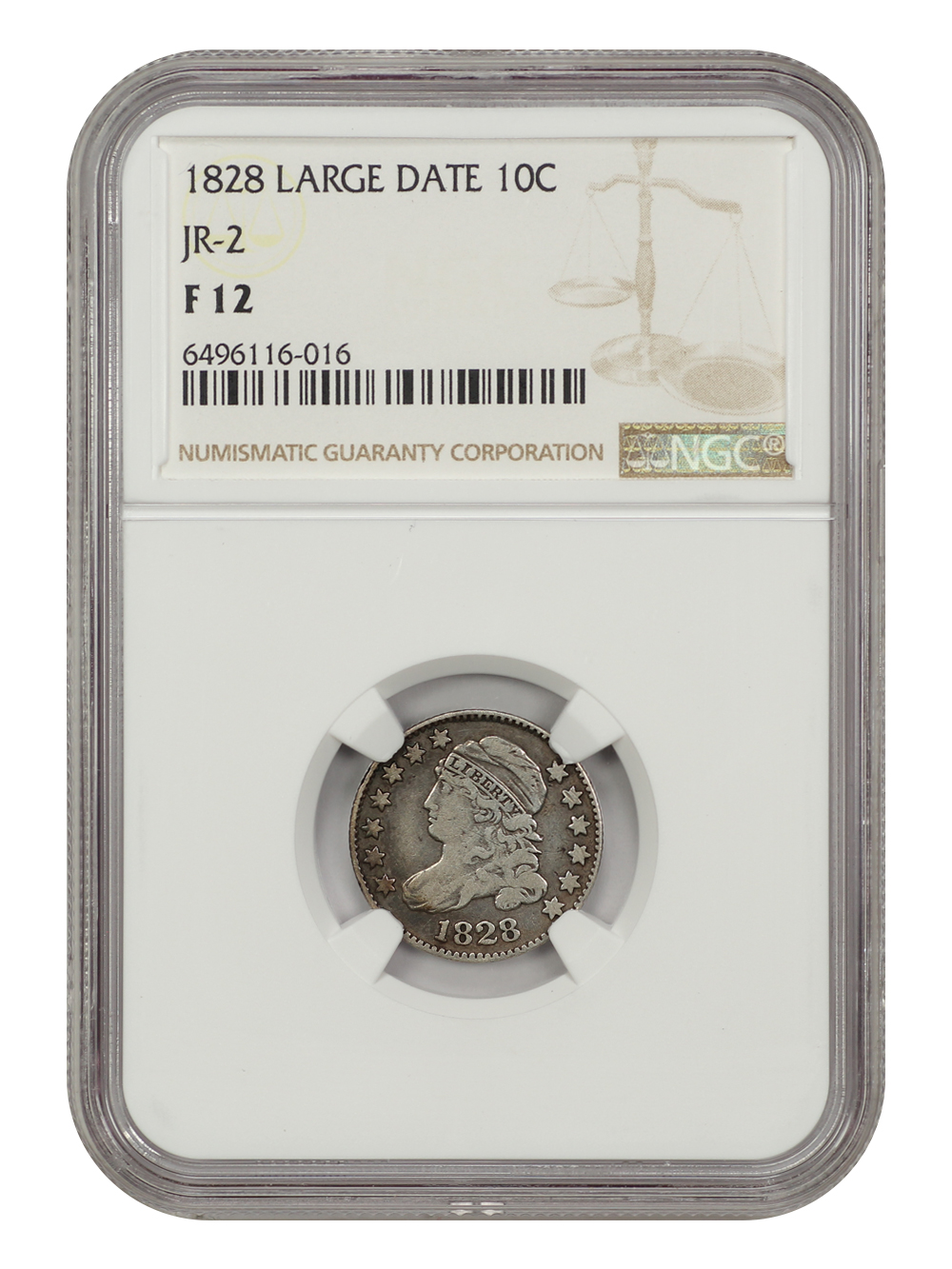 1828 10c Large Planchet, Large Date AG3 CAC thumbnail 14