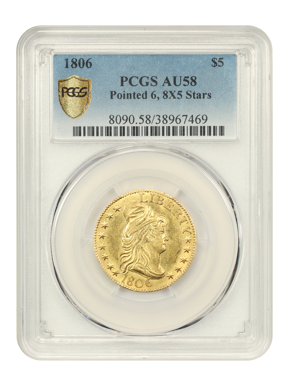 1806 $5  Pointed 6, 8x5 Stars AU58 thumbnail 5