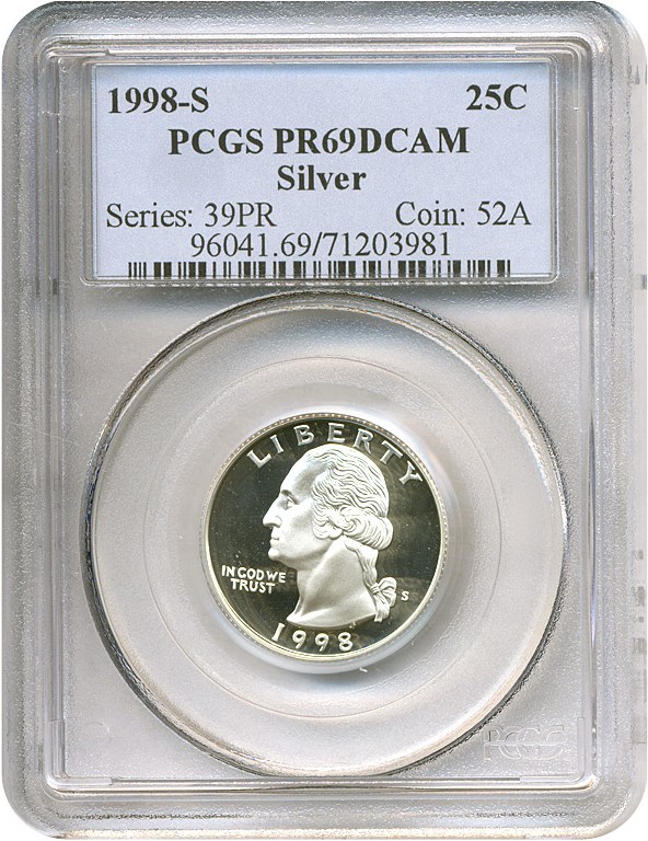 1998-S 25c Silver PCGS Proof 69 DCameo