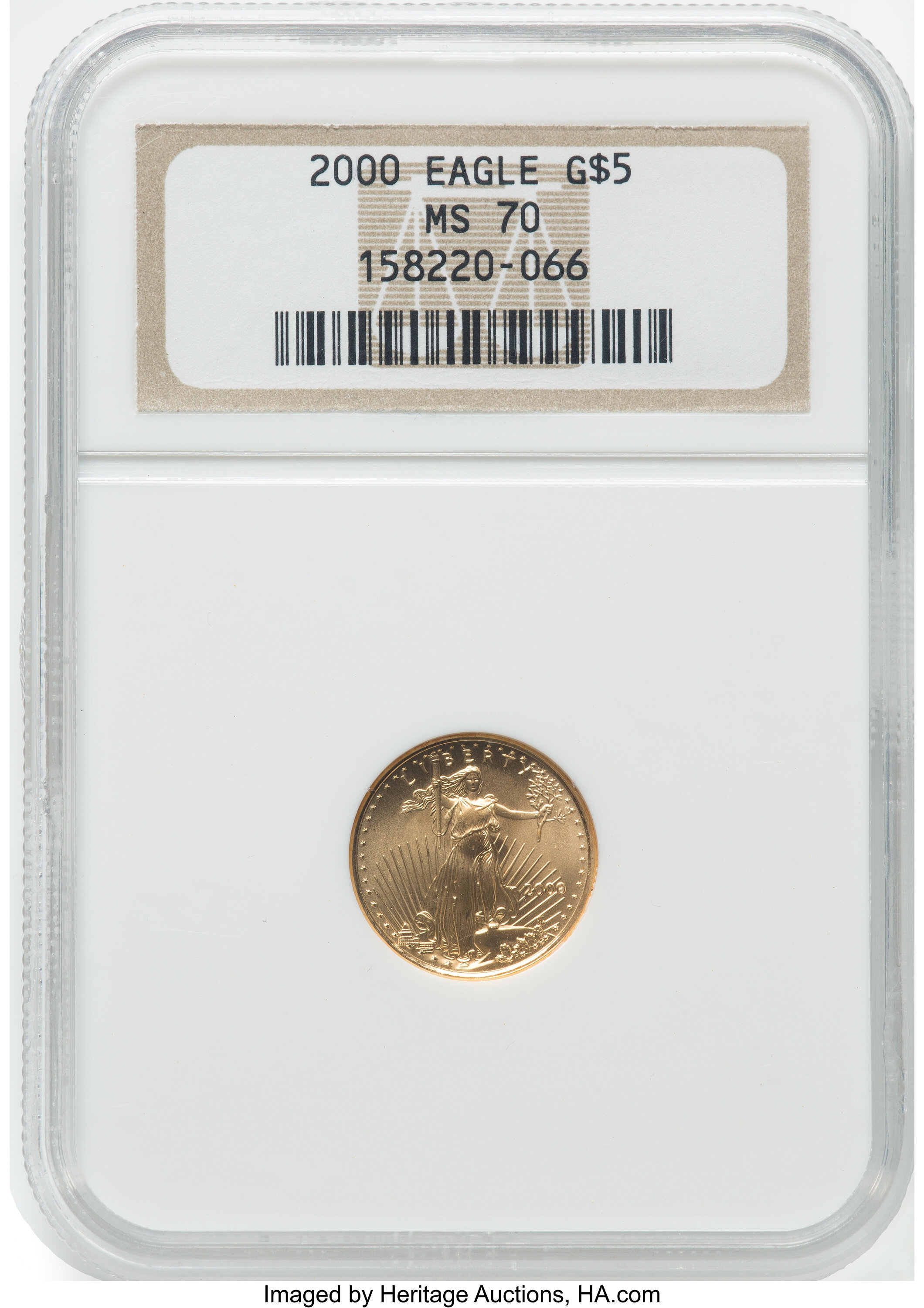 2000 $5 Tenth-Ounce Gold Eagle MS70 NGC. Mintage 569,153....