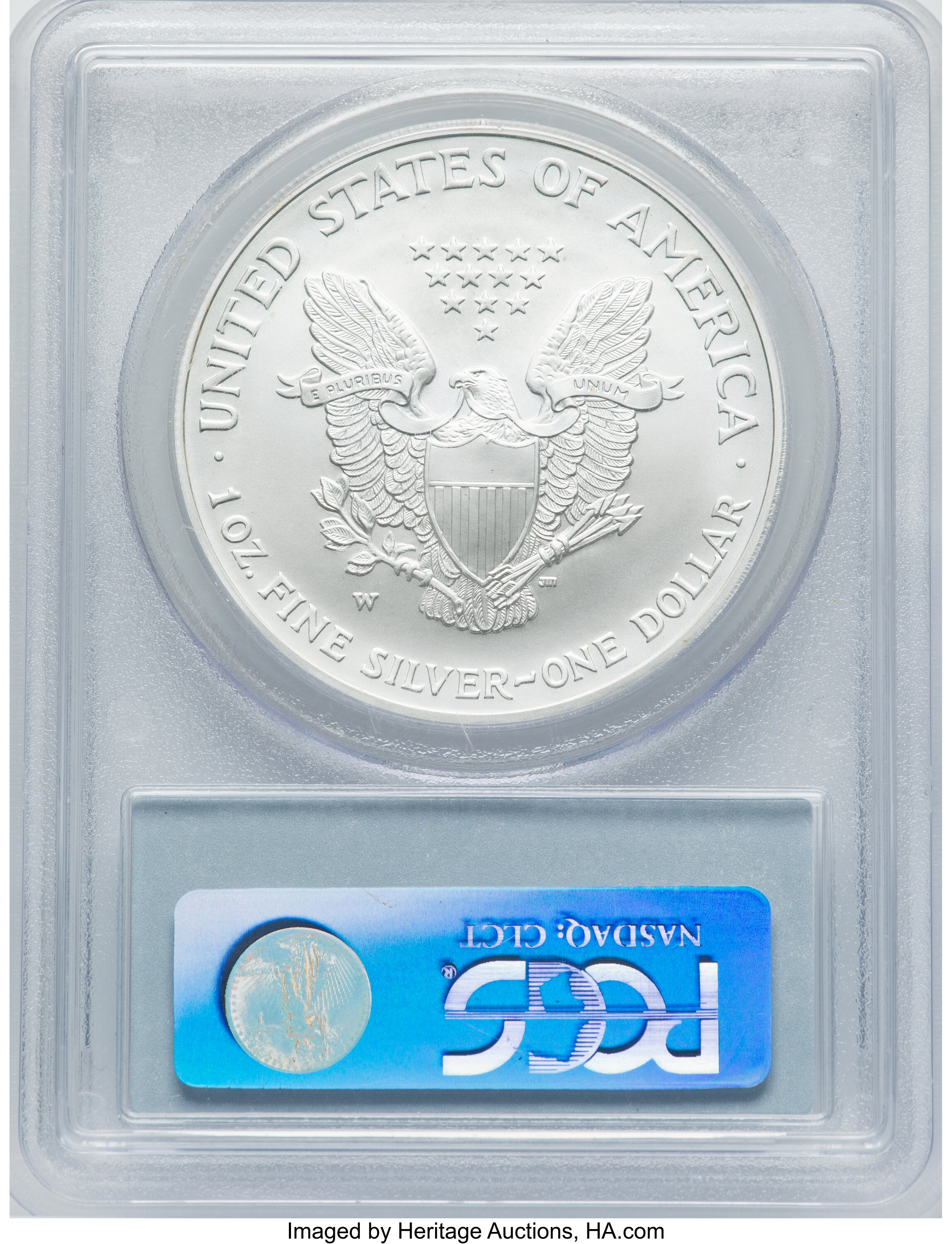 2008-W $1  Silver Eagle, Burnished, Reverse of 2007 MS68 thumbnail 2
