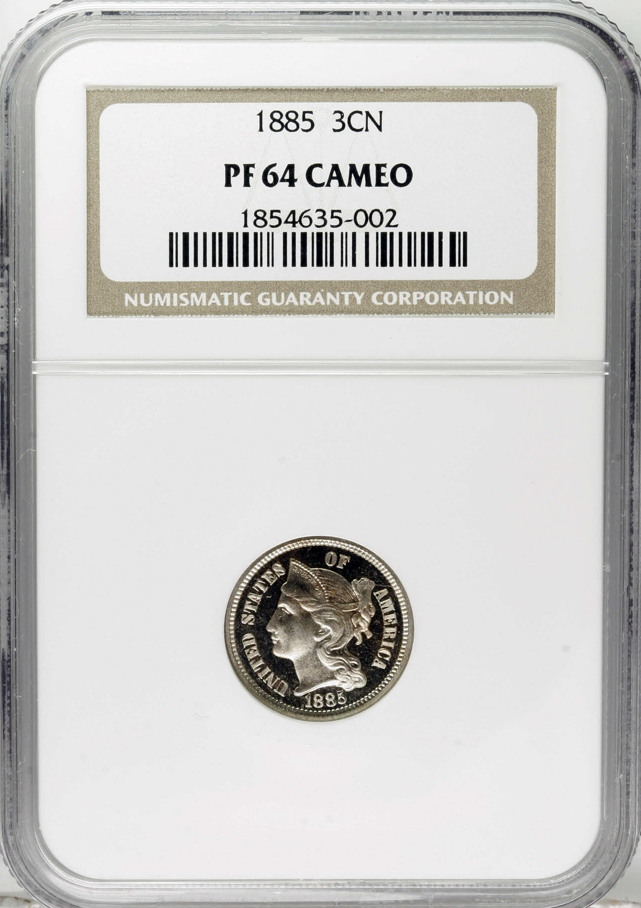 1885 3CN PR64 Cameo NGC. NGC Census: (7/37). PCGS Population (10/53). (#83781)...