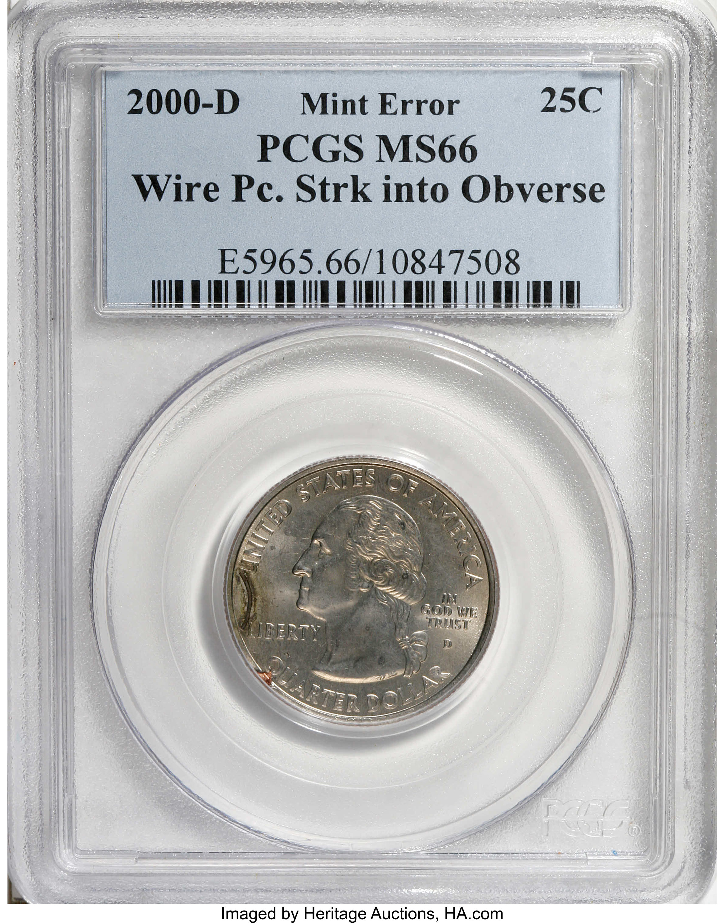 2000-D 25C Virginia Statehood Quarter--Wire Struck into Obverse--MS66 PCGS. ...