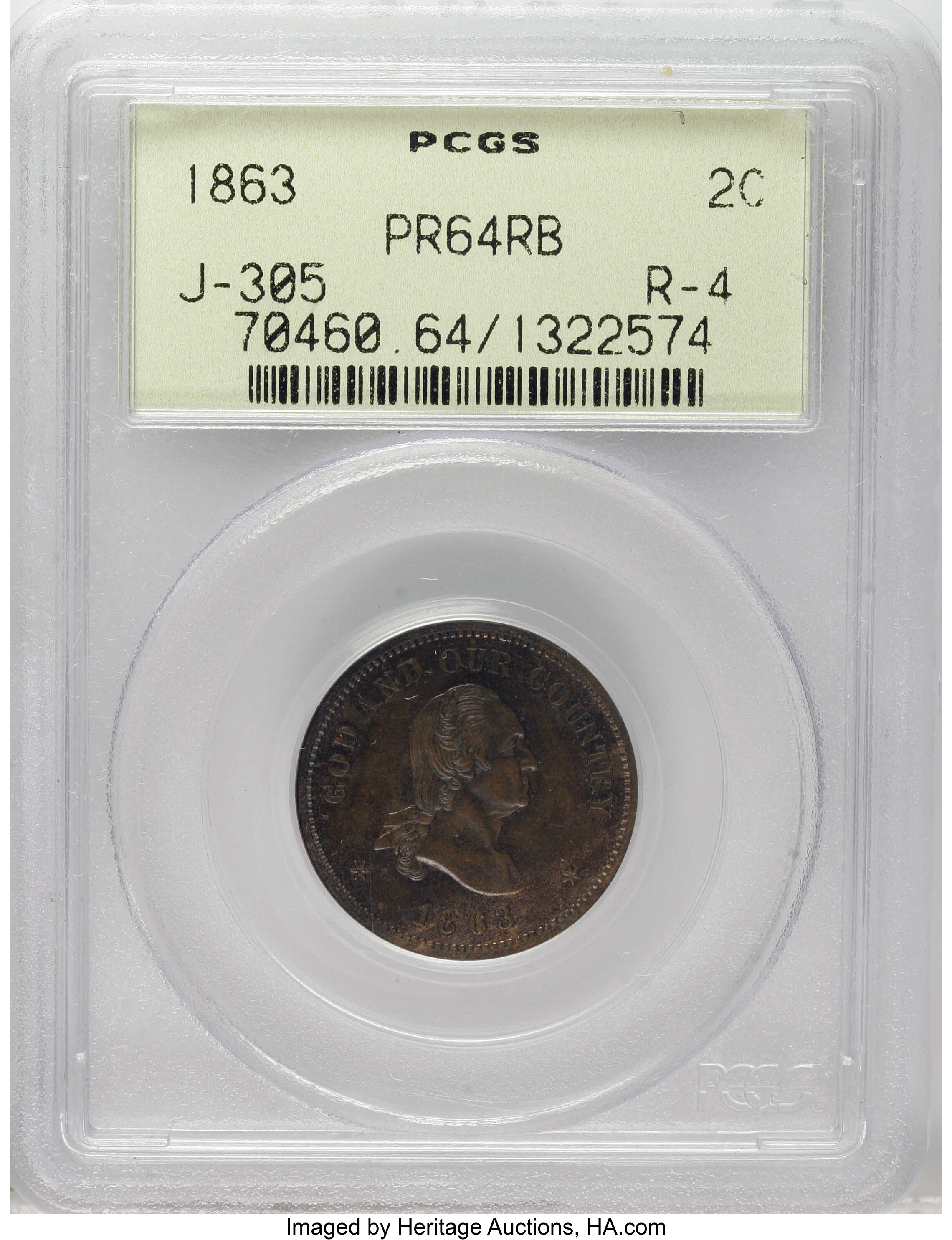 1863 P2c Copper, J-305 PR RB PR64 RB thumbnail 16