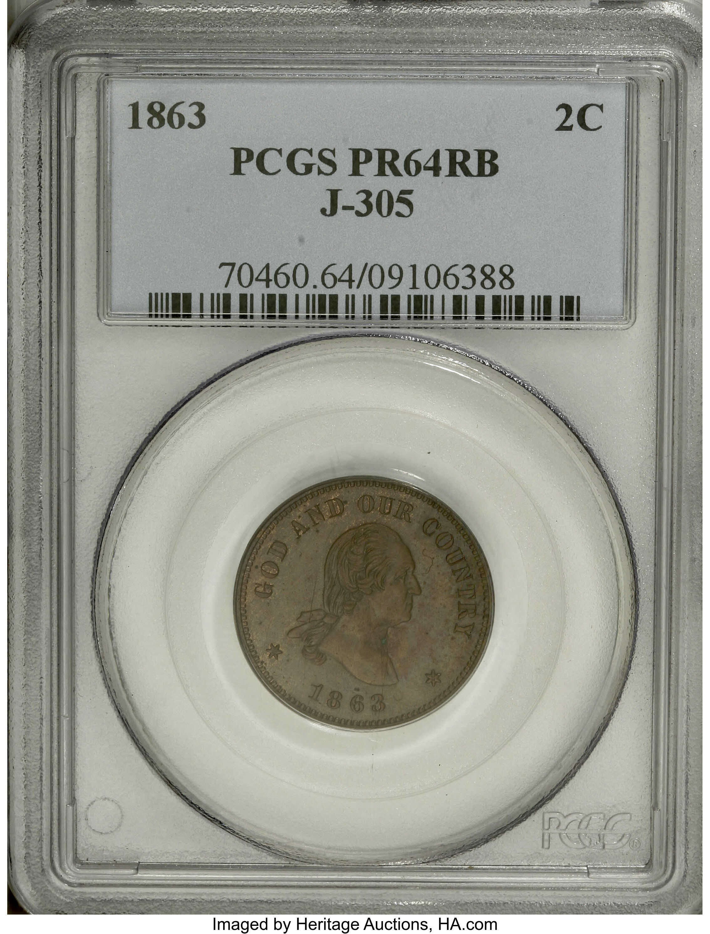 1863 P2c Copper, J-305 PR RB PR62 RB thumbnail 24