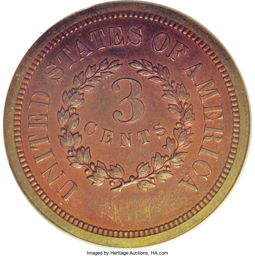 1863 P3c Restrike, Copper, J-319 PR RB PR63 RB thumbnail 24