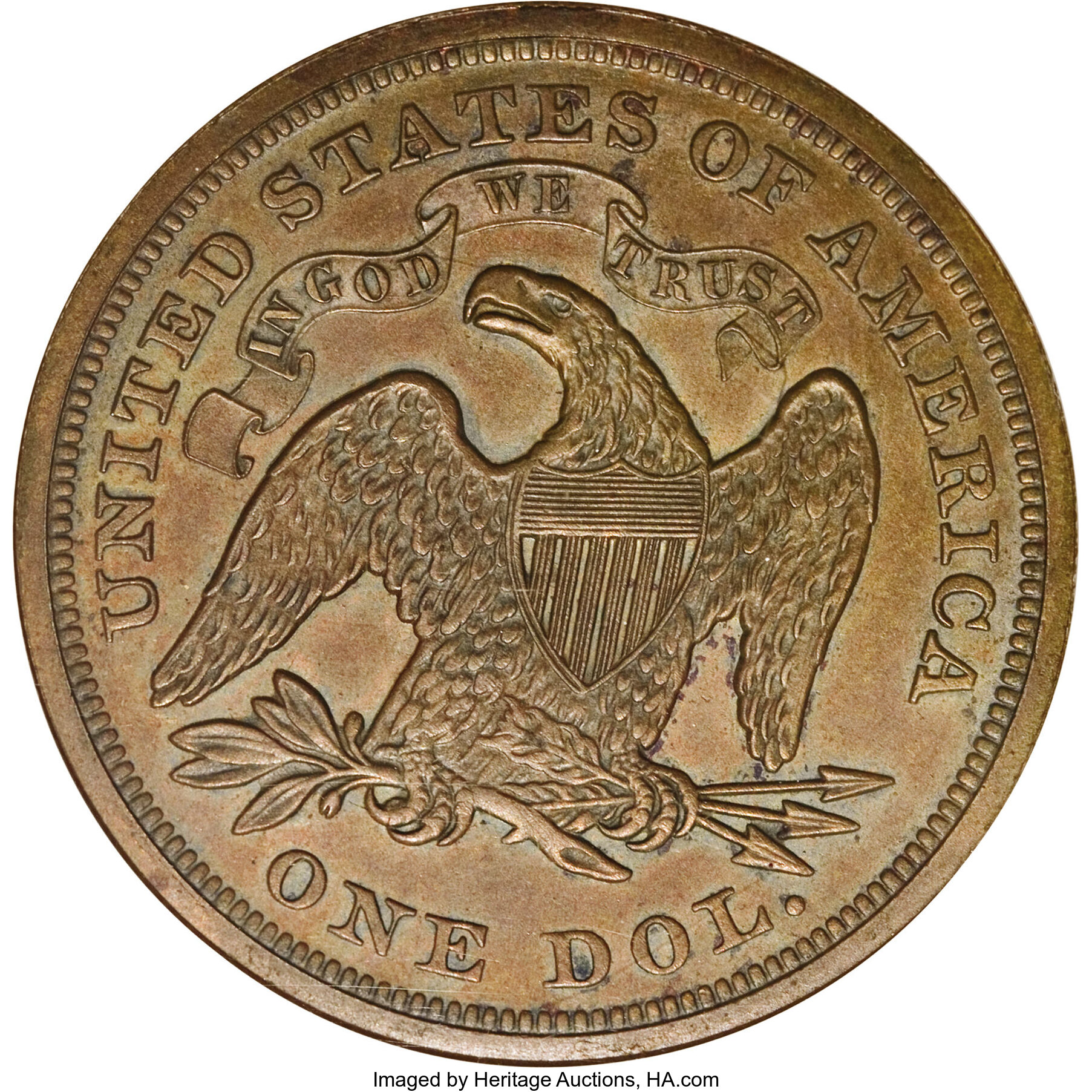 1865 P$1 Copper, J-435 PR BN PR63 BN CAC thumbnail 7