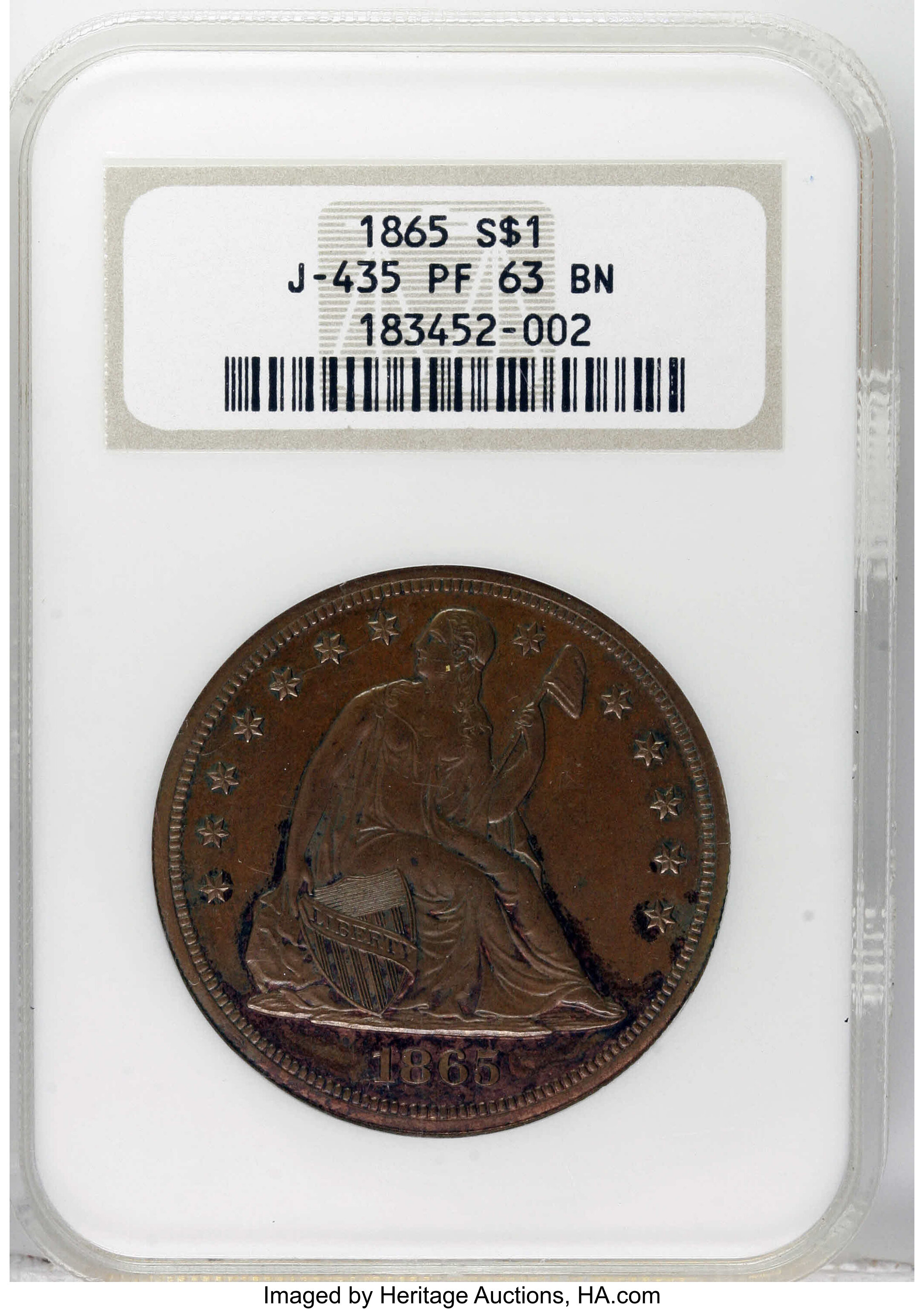 1865 P$1 Copper, J-435 PR BN PR63 BN CAC thumbnail 8