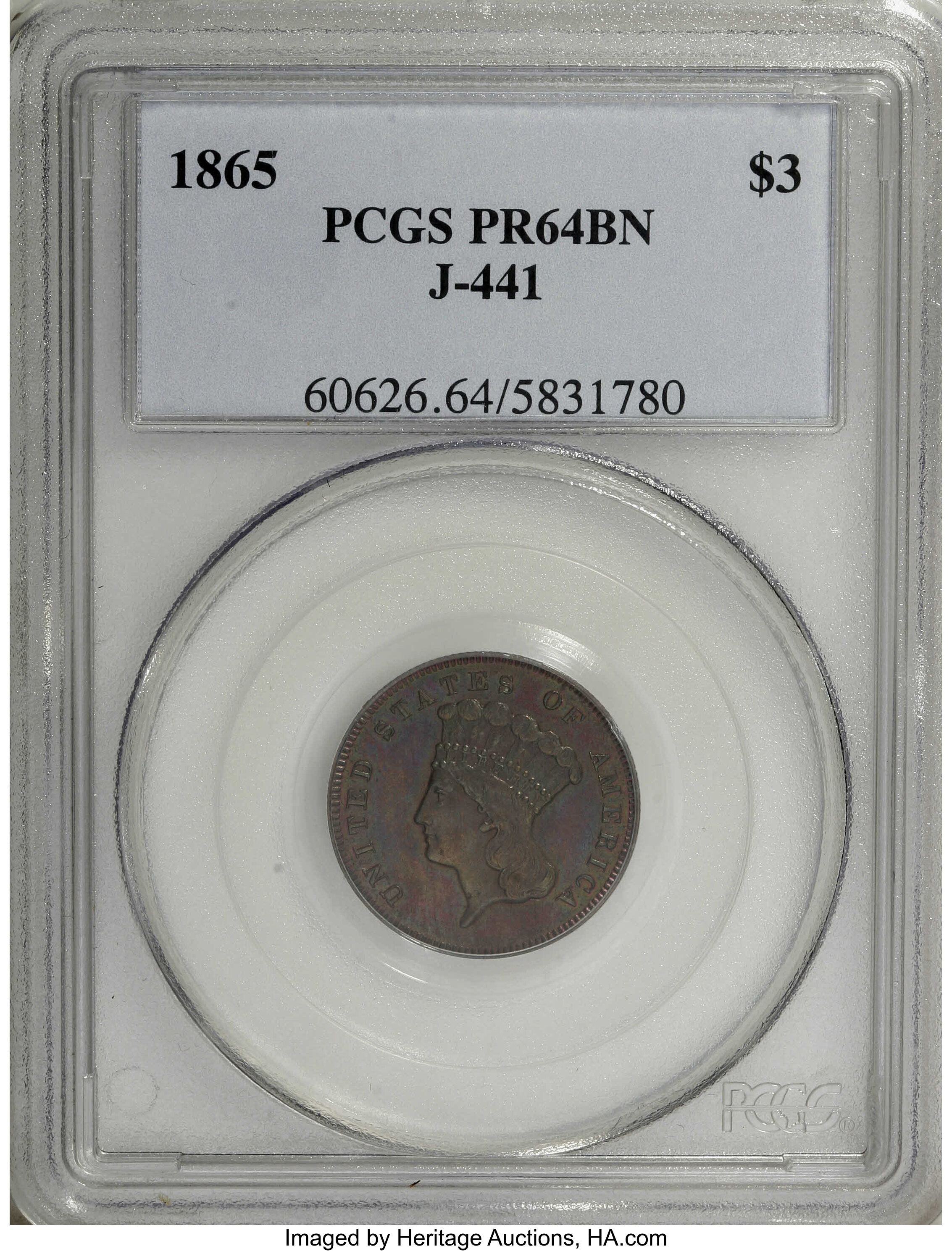 1865 P$3 Copper, J-441 PR BN PR62 BN thumbnail 16