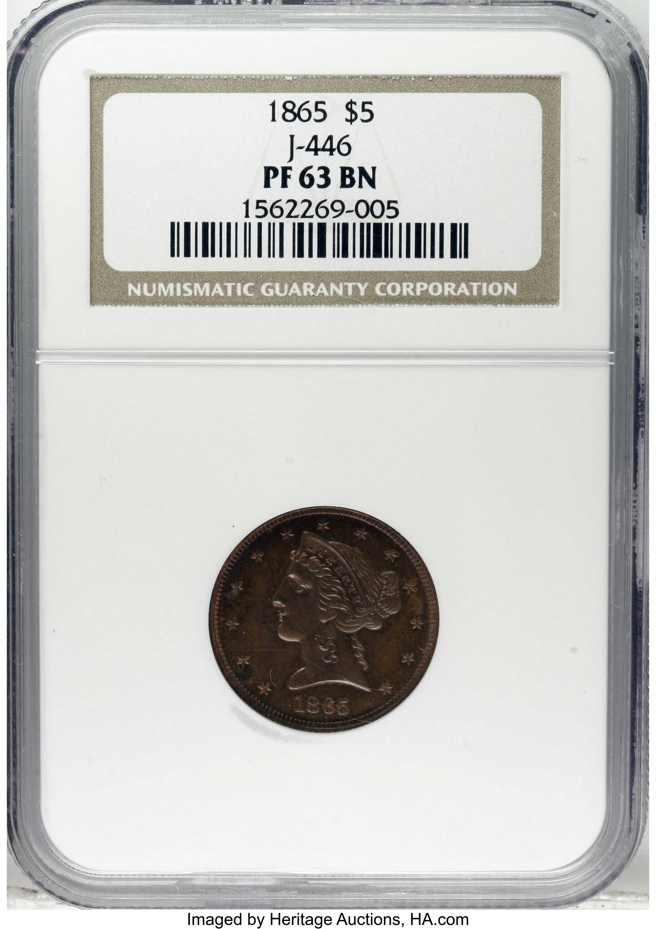 1865 P$5 Copper, J-446 PR BN PR63 BN thumbnail 8