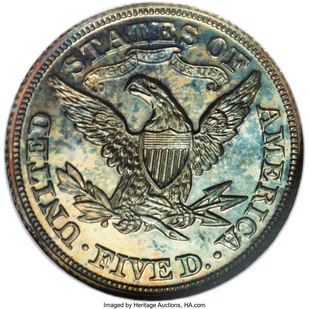 1865 P$5 Copper, J-446 PR BN PR65 BN thumbnail 3