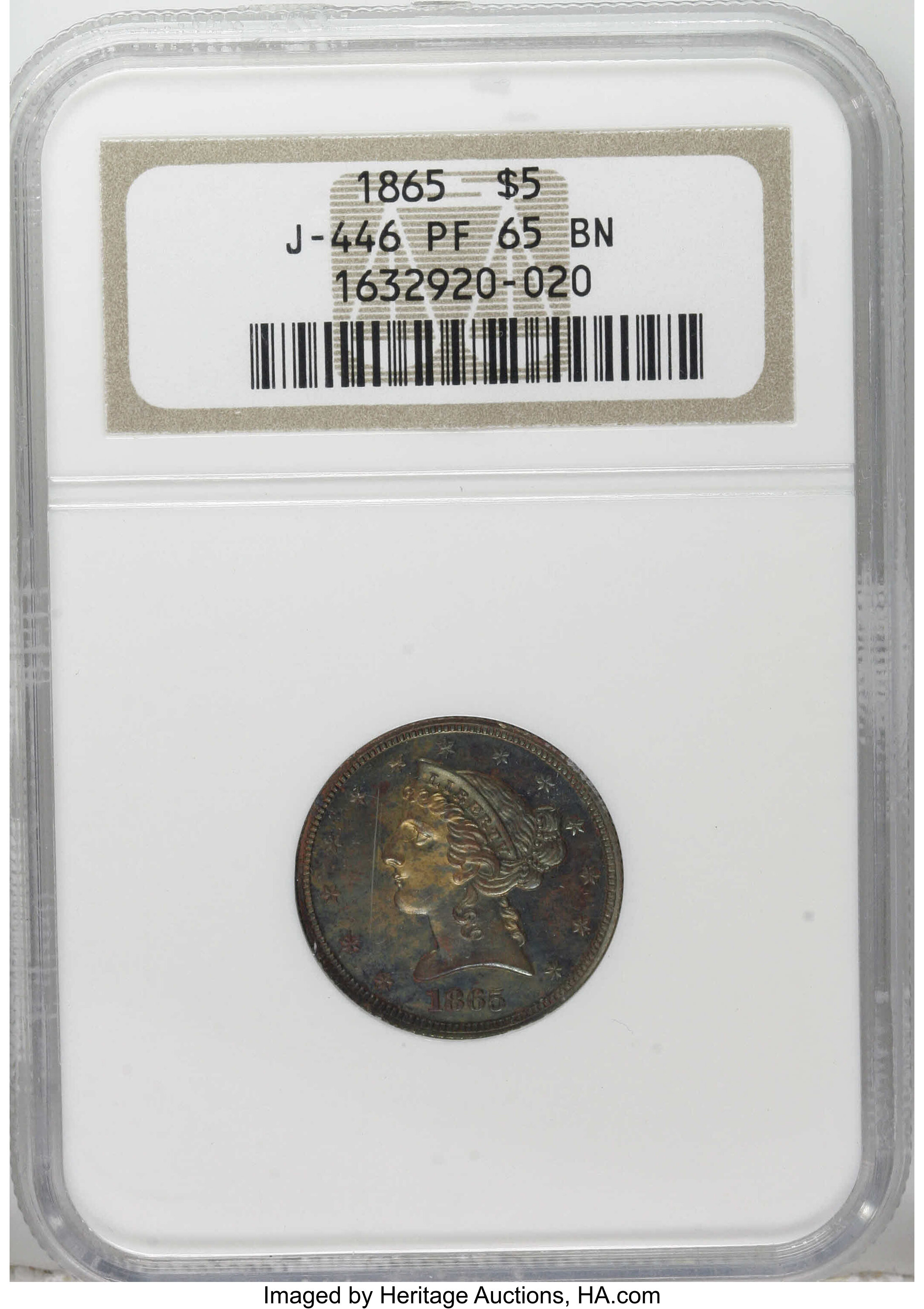 1865 P$5 Copper, J-446 PR BN PR65 BN thumbnail 4