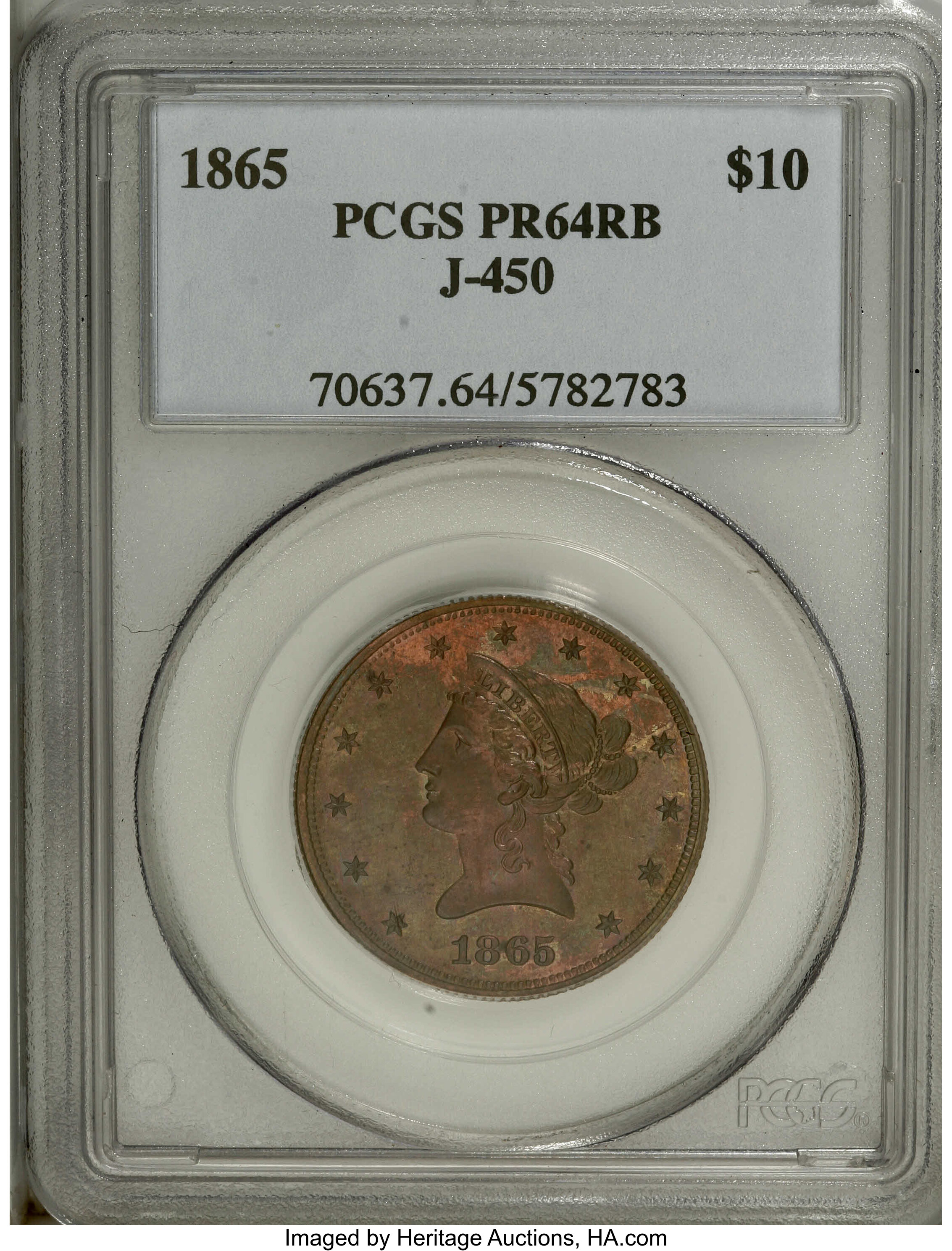 1865 P$10 Copper, J-450 PR RB PR60 RB thumbnail 15