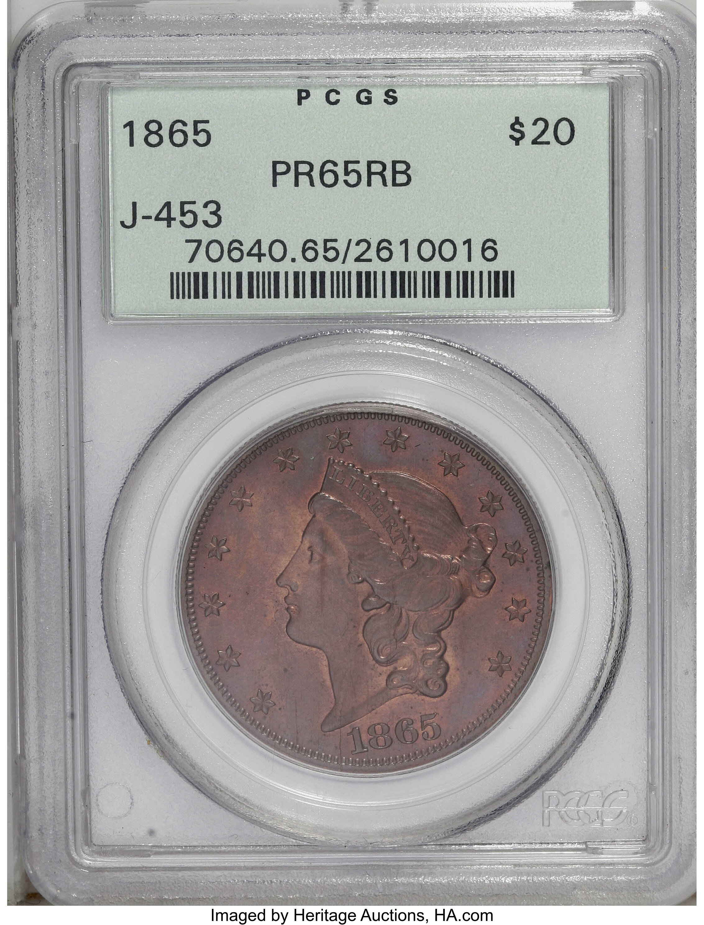 1865 P$20 Copper, J-453 PR RB PR65 RB thumbnail 8