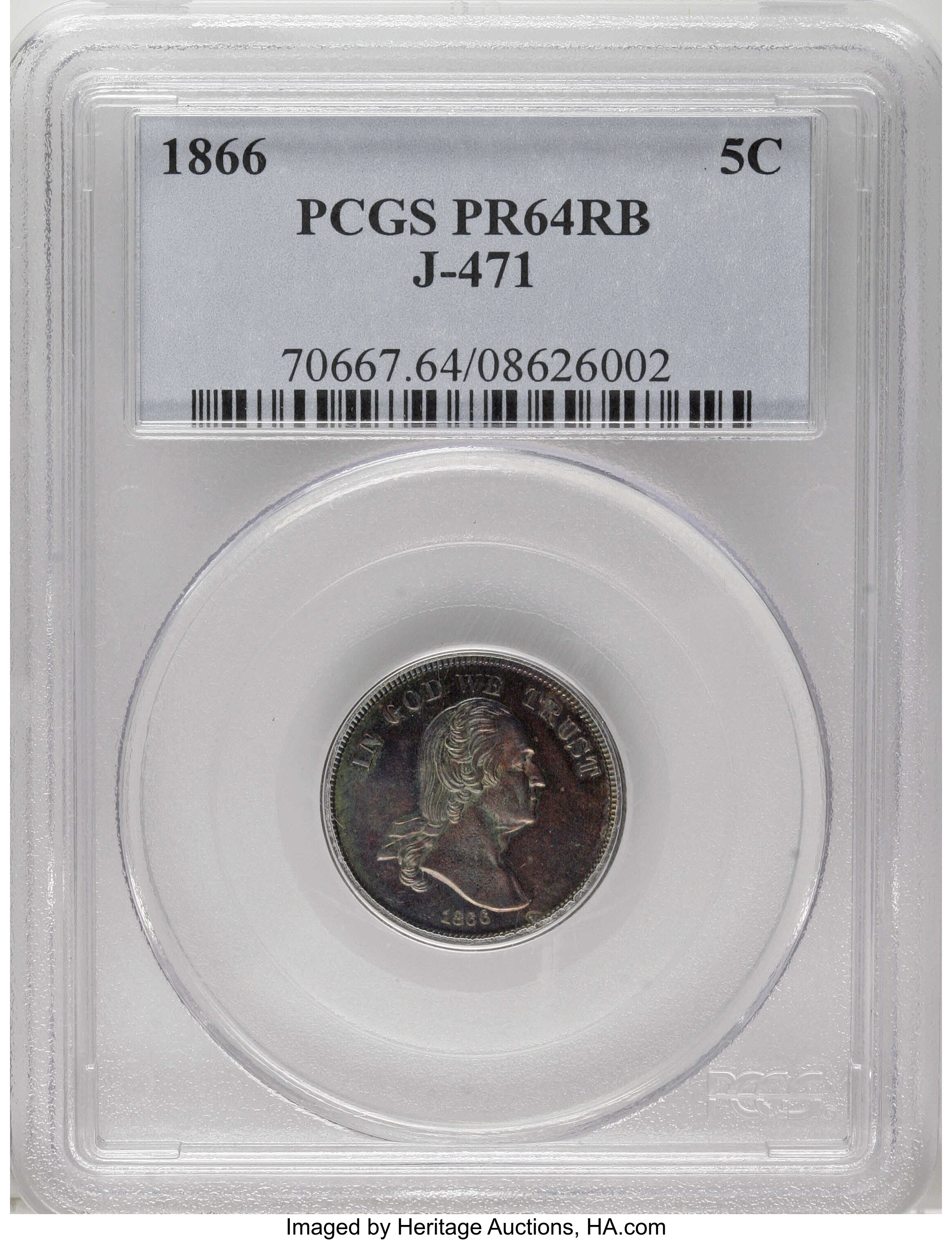 1866 P5c Copper, J-471 PR RB thumbnail 5