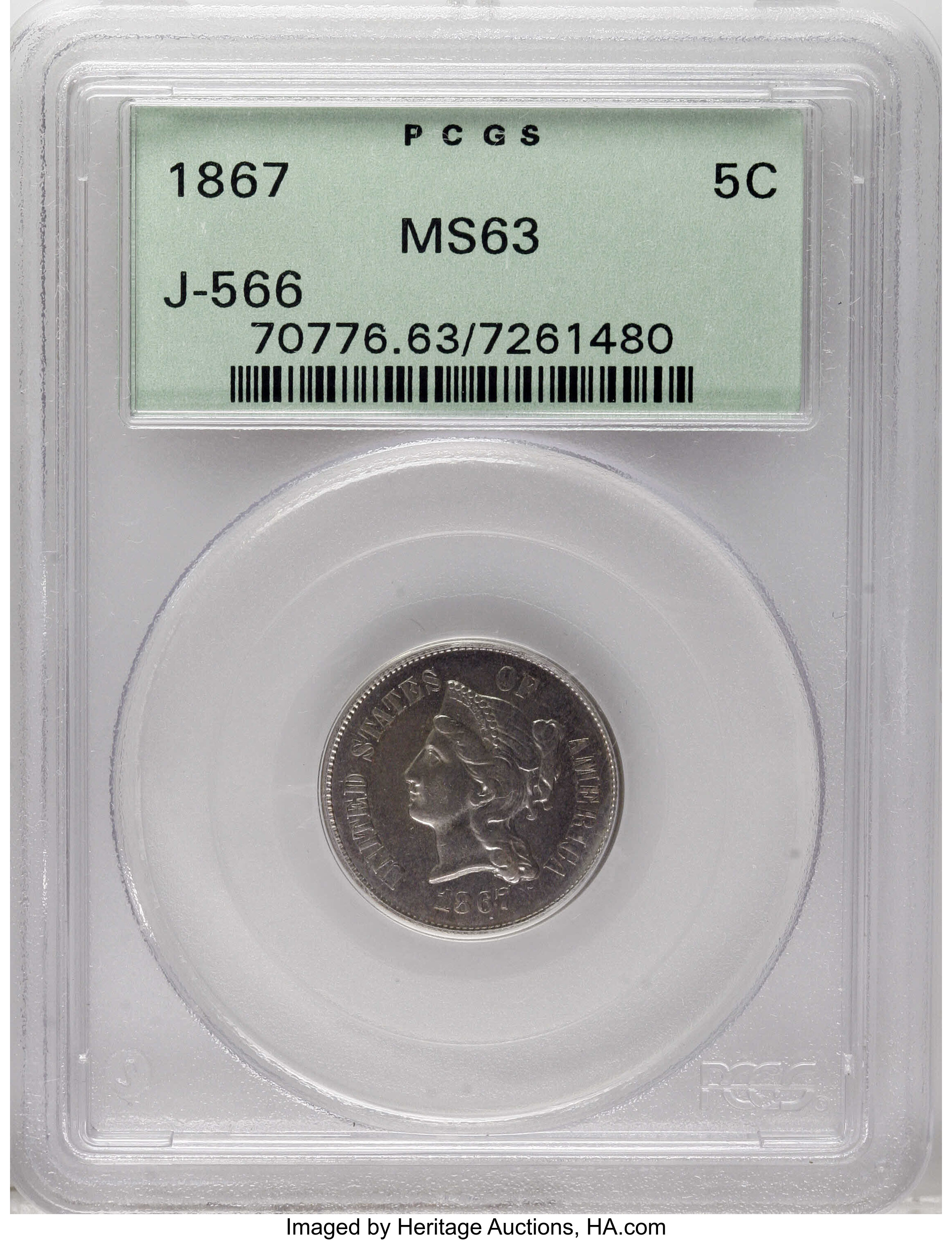 1867 P5c Nickel, J-566 MS thumbnail 2