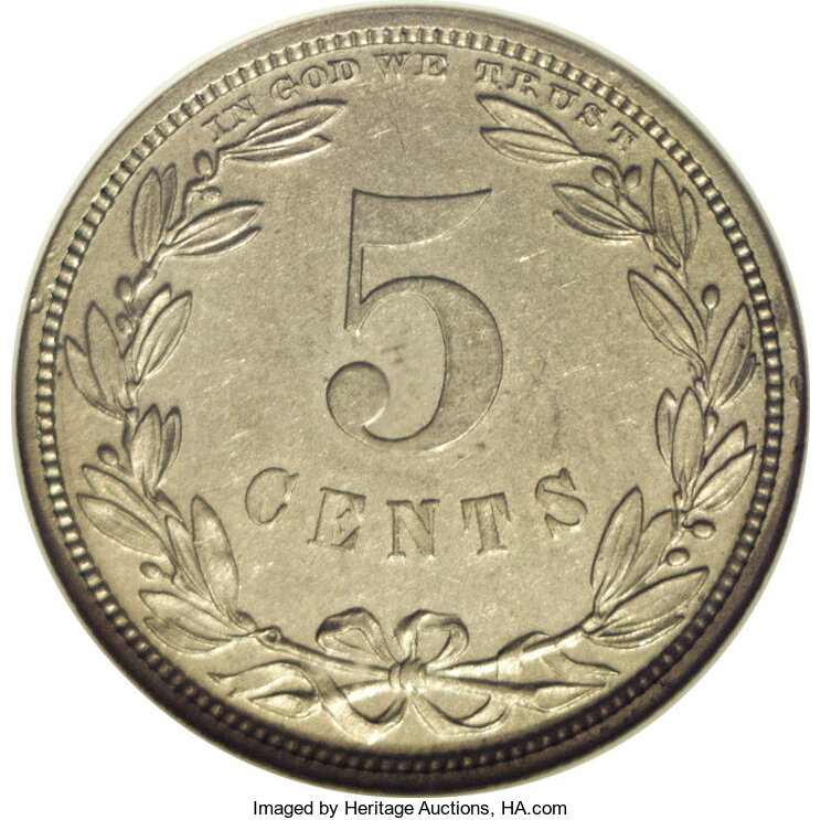 1867 P5c Nickel, J-570 AU58 thumbnail 3