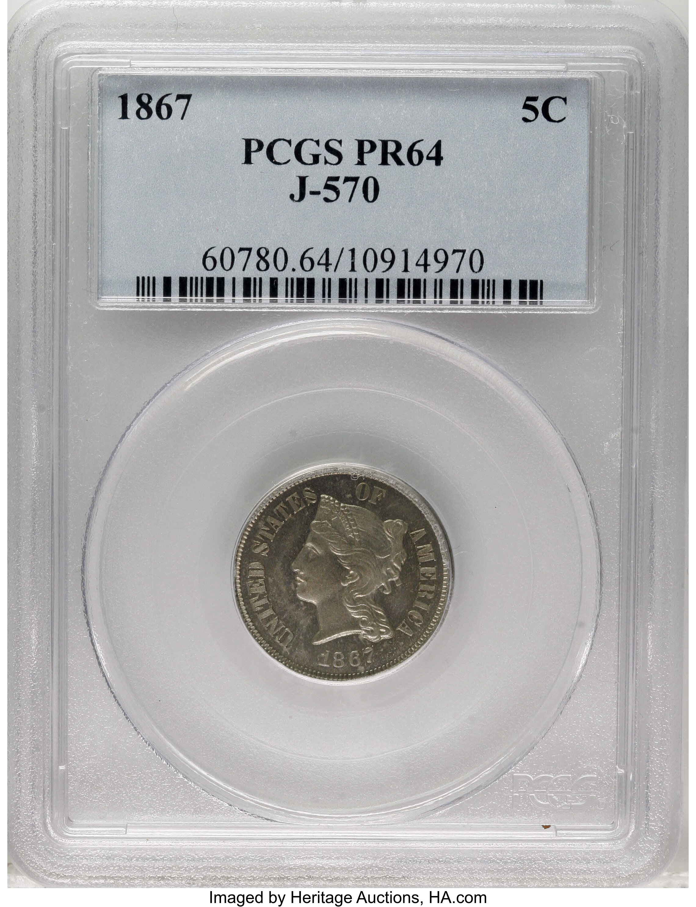 1867 P5c Nickel, J-570 PR64 thumbnail 11