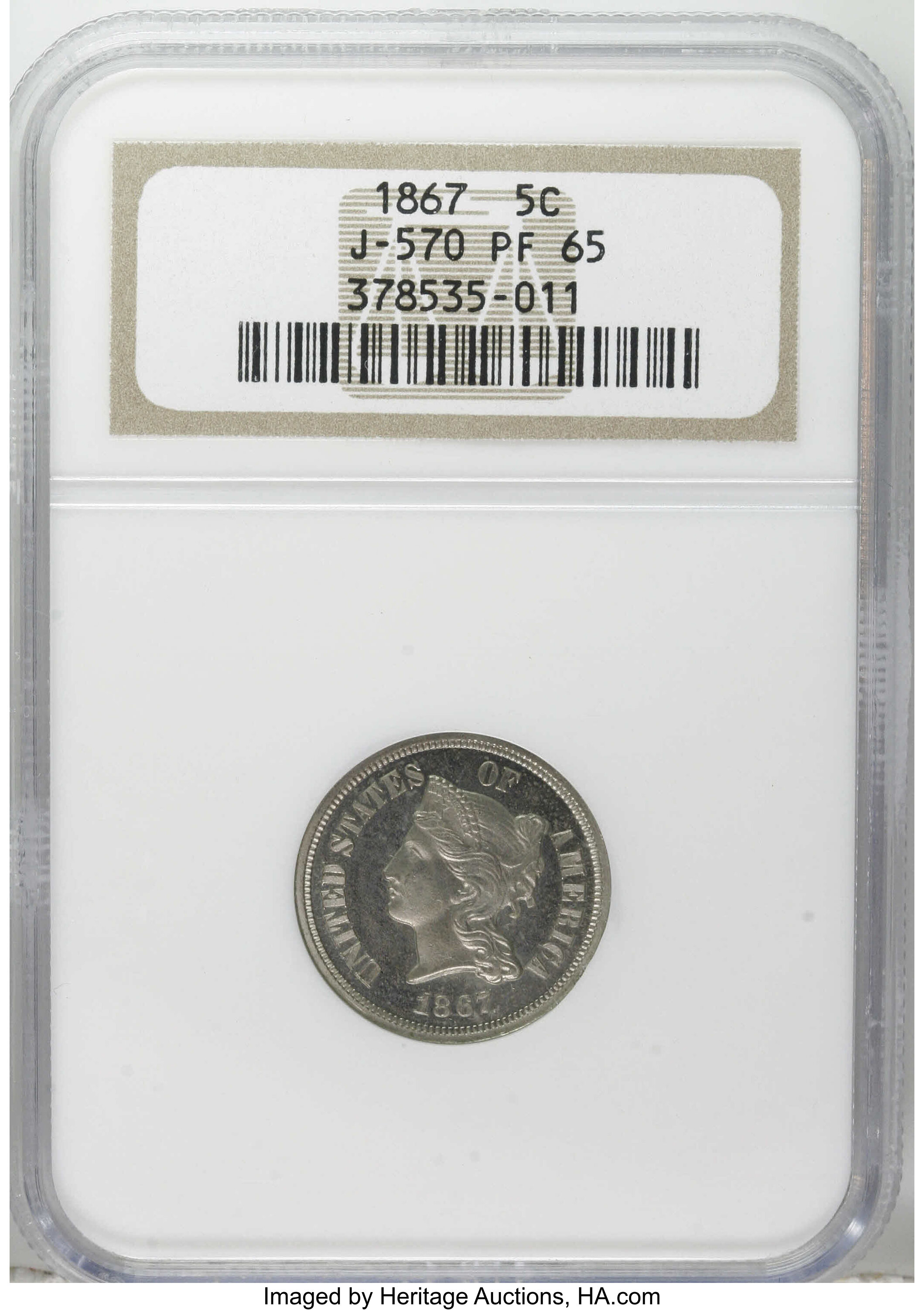 1867 P5c Nickel, J-570 PR66 CAC thumbnail 23