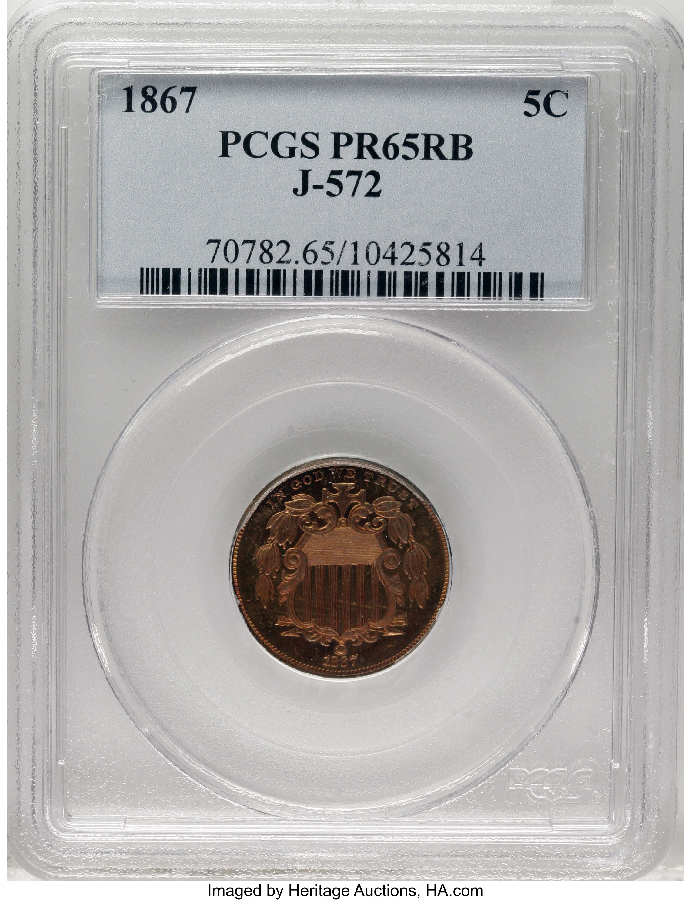 1867 P5c Normal Reverse, Copper, J-573 PR RB thumbnail 7