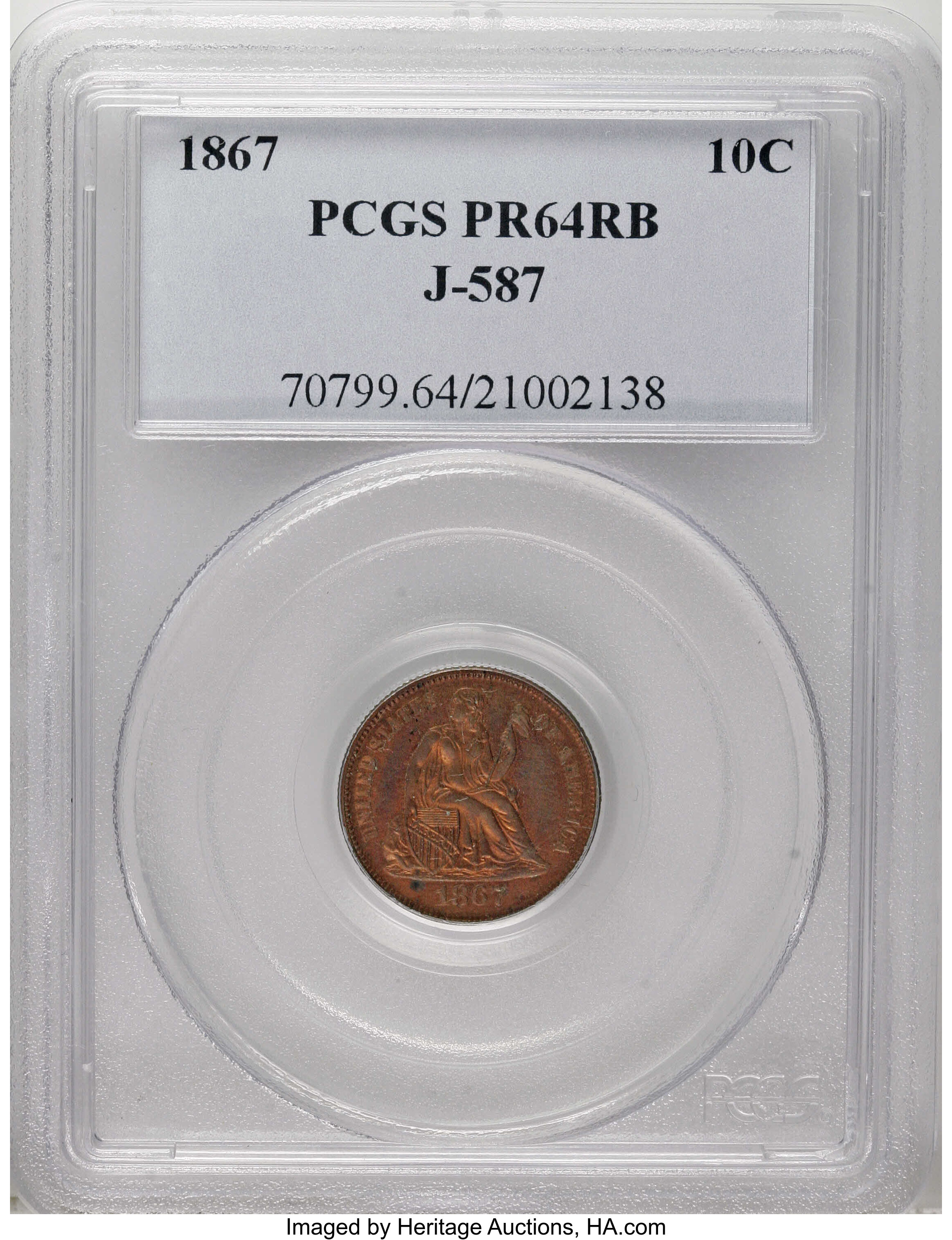 1867 P10c Copper, J-587 PR RB PR64 RB thumbnail 4