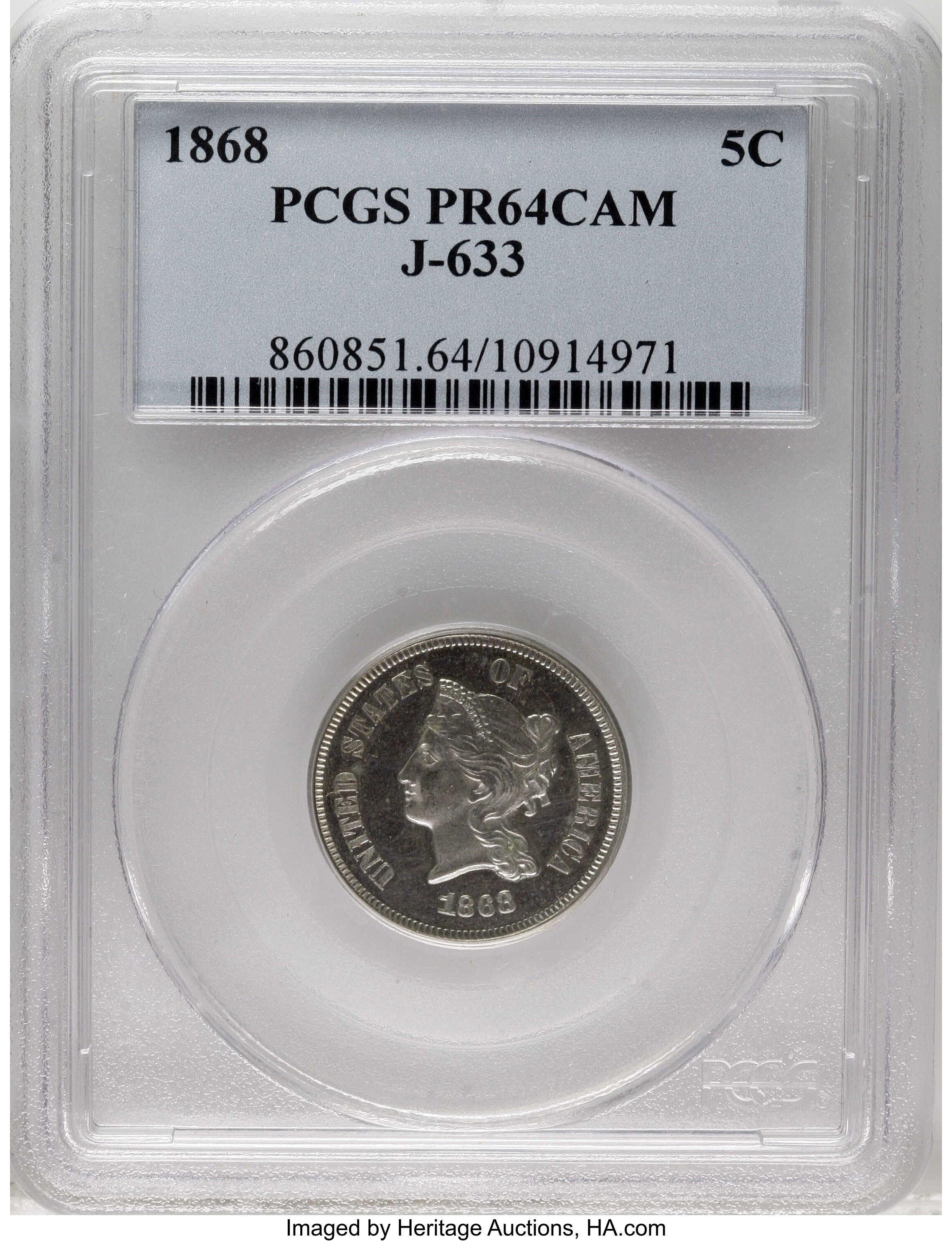 1868 P5c Nickel, J-633 PR65 CAC thumbnail 22