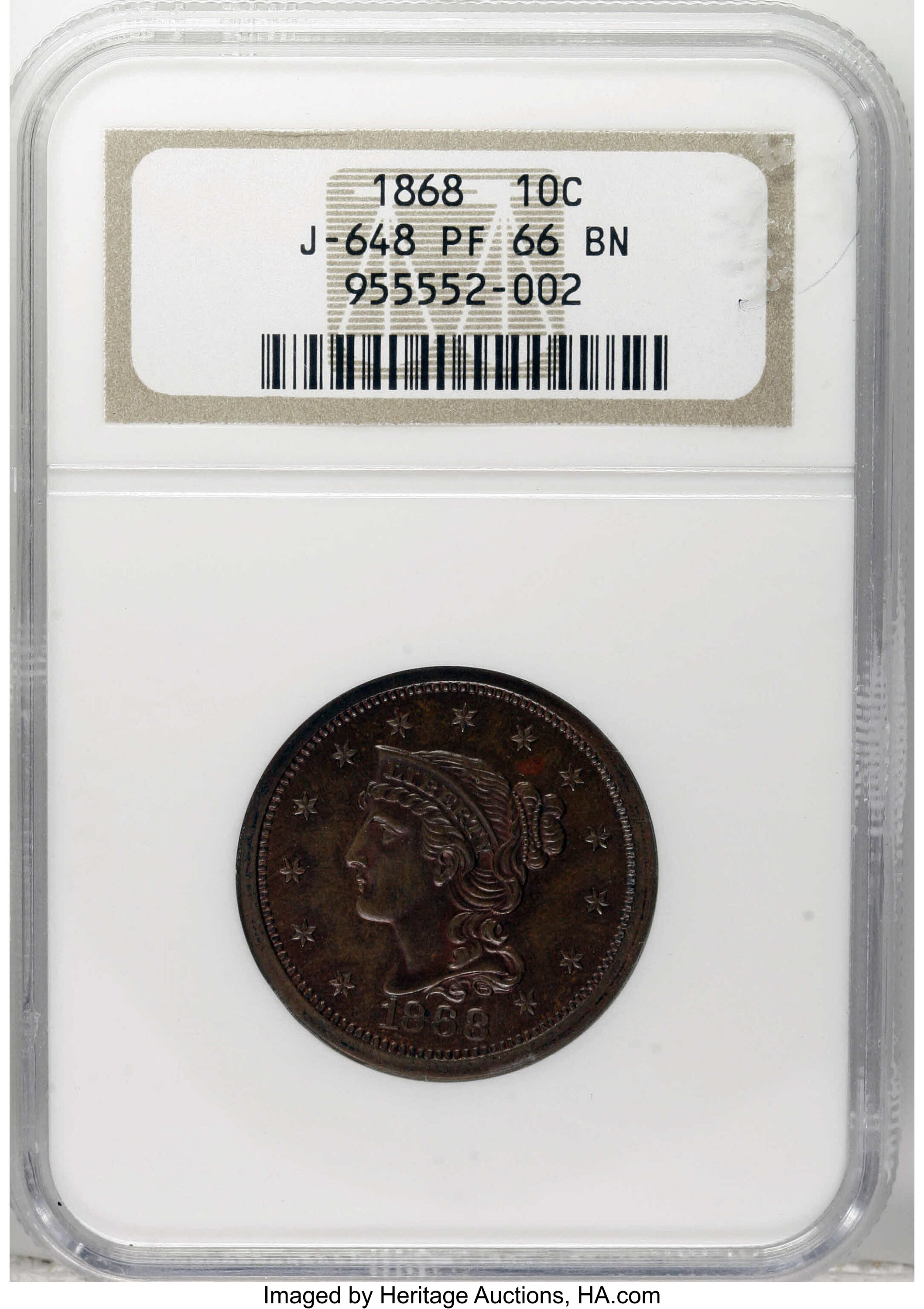 1868 P10c Copper, J-648 PR BN thumbnail 13