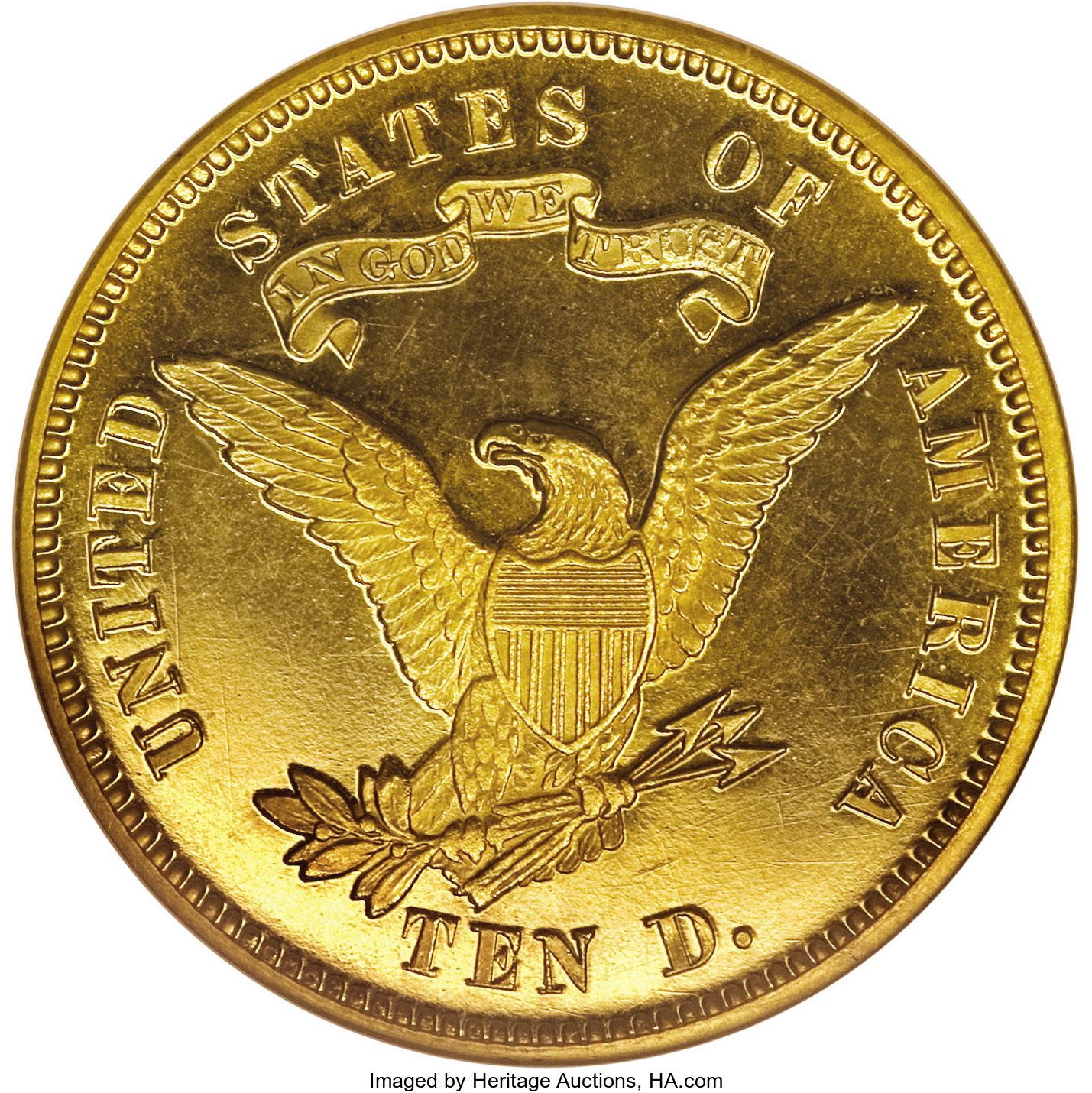 1868 P$10 Gold, J-661 PR DCAM thumbnail 3