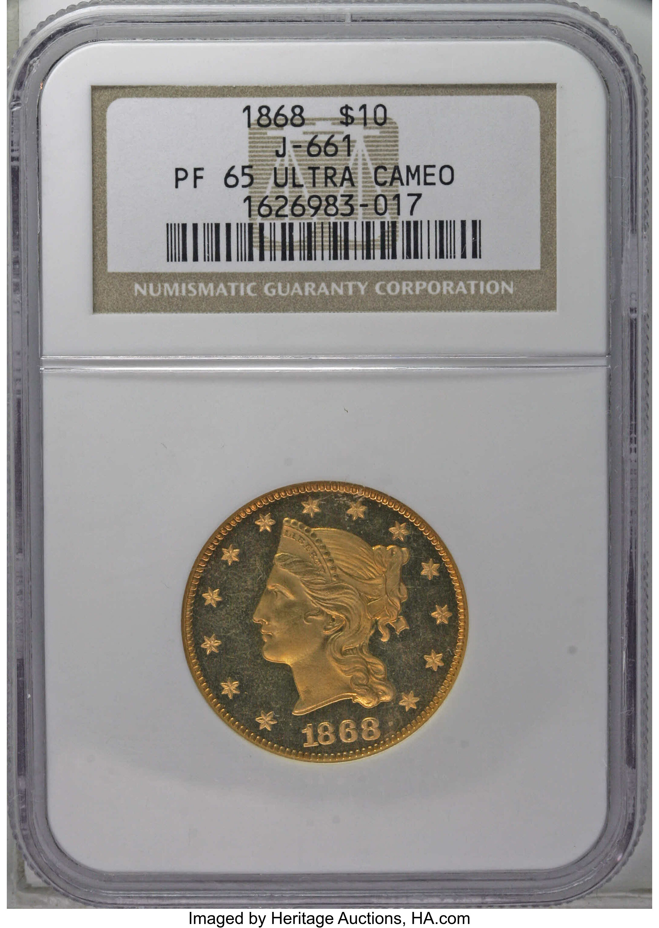 1868 P$10 Gold, J-661 PR DCAM thumbnail 2