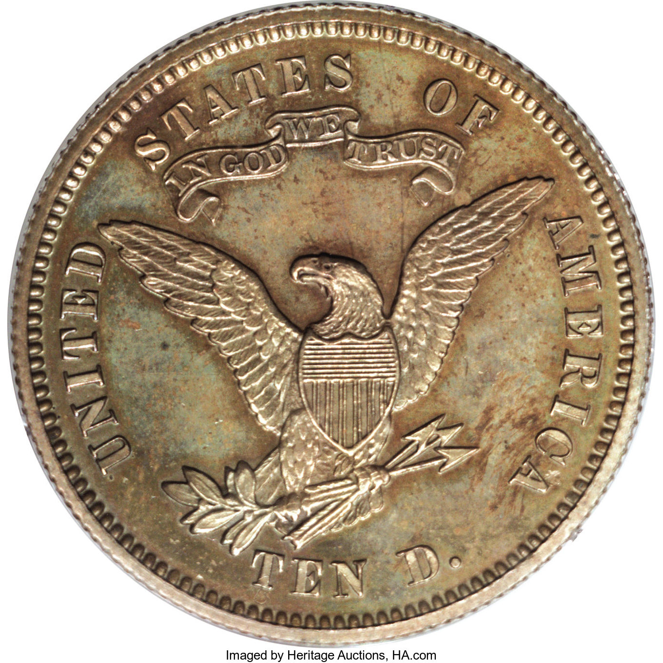 1868 P$10 Copper, J-662 PR RB thumbnail 16