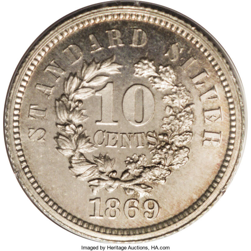 1869 P10c Silver, J-696 PR66 CAC thumbnail 23