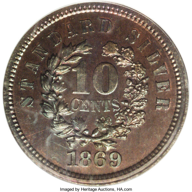 1869 P10c Copper, J-705 PR RB thumbnail 2