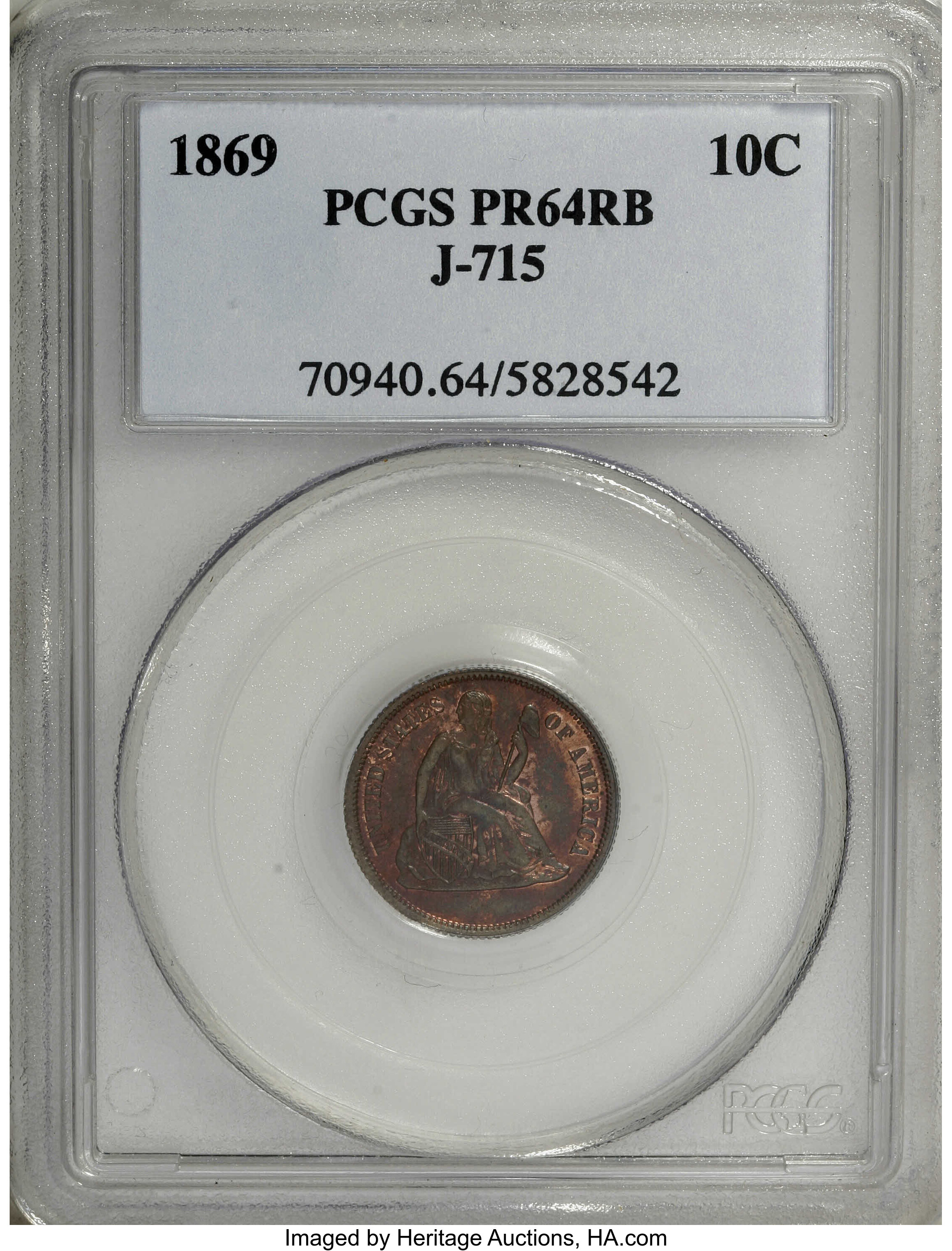 1869 P10c Copper, J-715 PR RB thumbnail 3