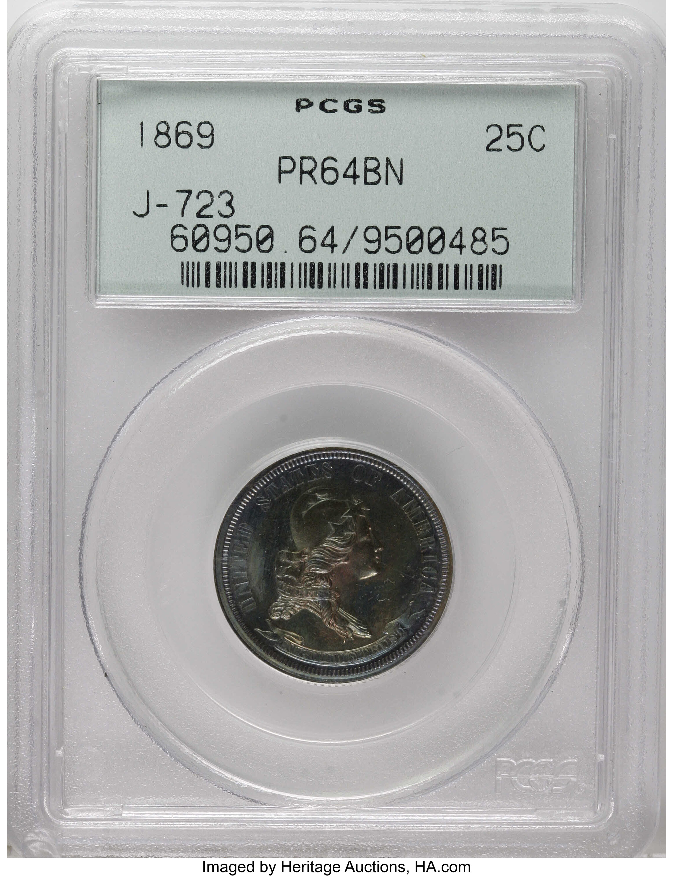 1869 P25c Copper, J-723 PR BN thumbnail 7