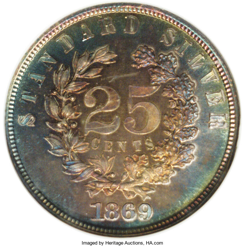 1869 P25c Silver, J-728 PR thumbnail 9