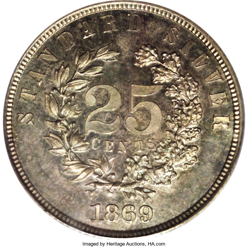 1869 P25c Silver, J-733 PR65 thumbnail 5